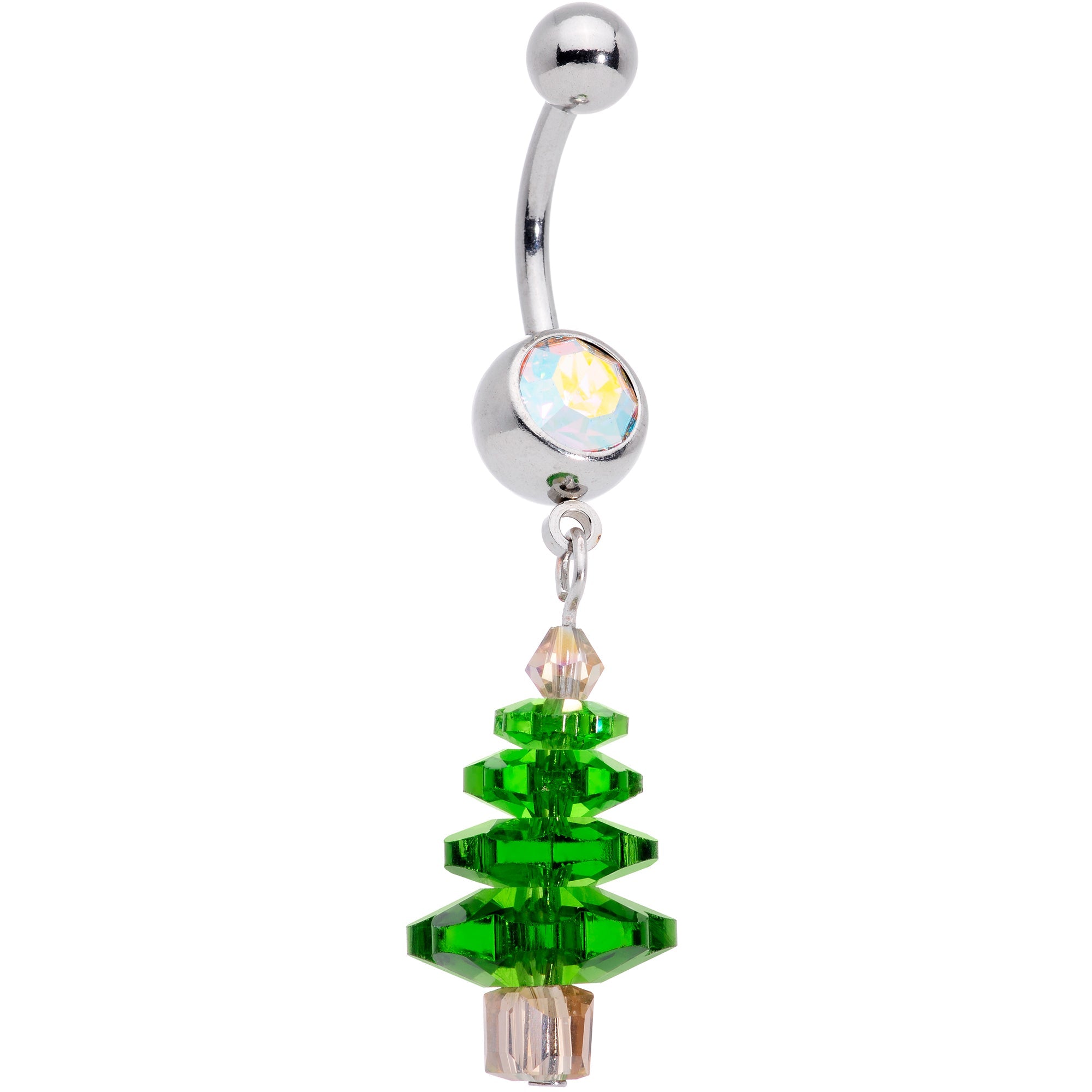 BodyCandy Aurora Green Gem Christmas Tree Holiday Dangle Belly Ring — main product shot