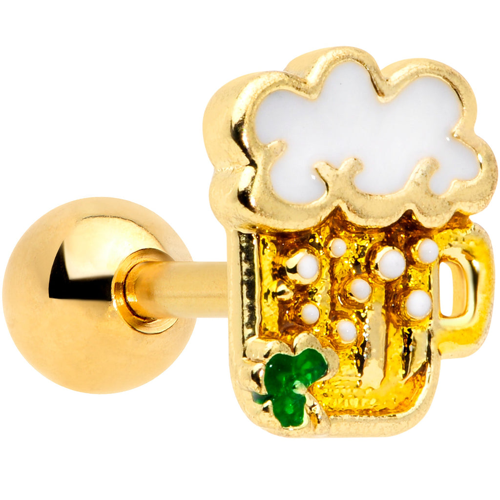 BodyCandy 16G 1/4 Gold Tone St Patricks Beer Mug Cartilage Tragus Earring — main product shot