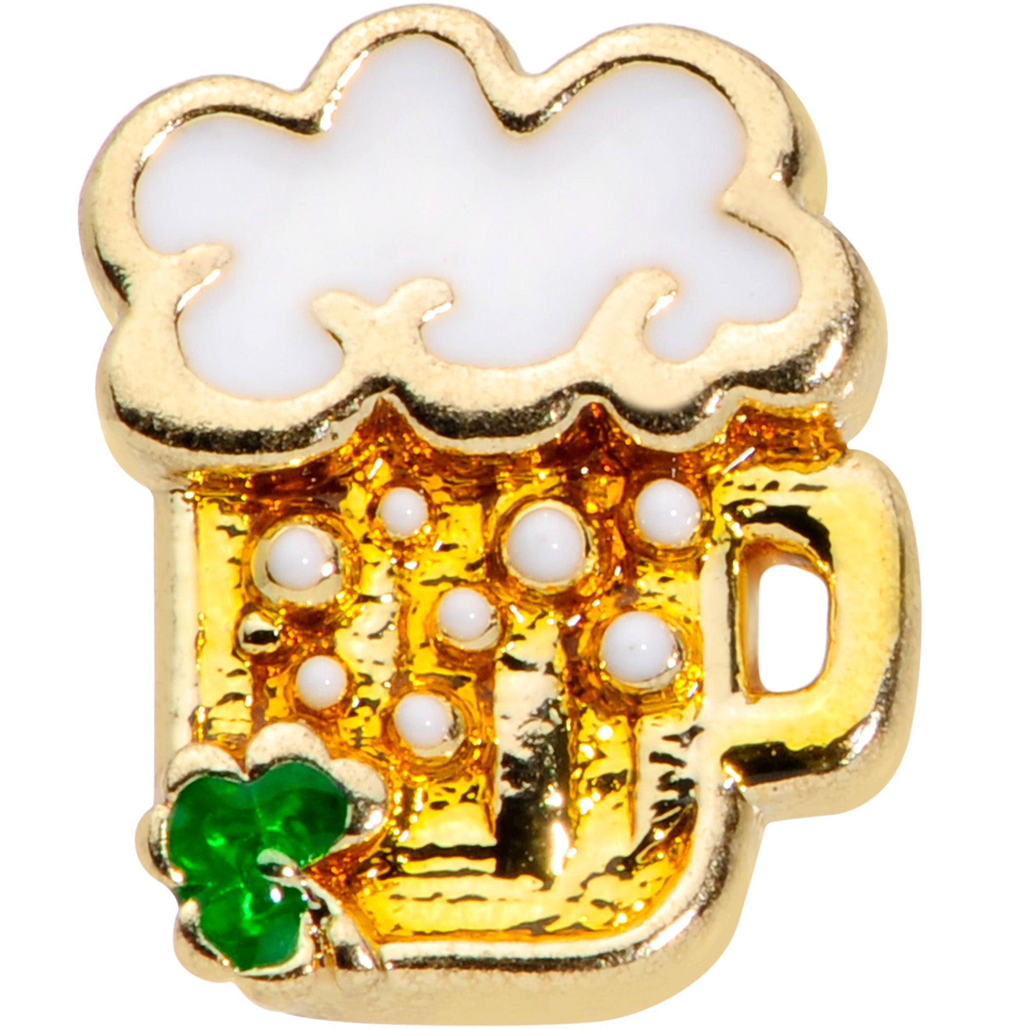 BodyCandy 16G 1/4 Gold Tone St Patricks Beer Mug Cartilage Tragus Earring — detail close-up