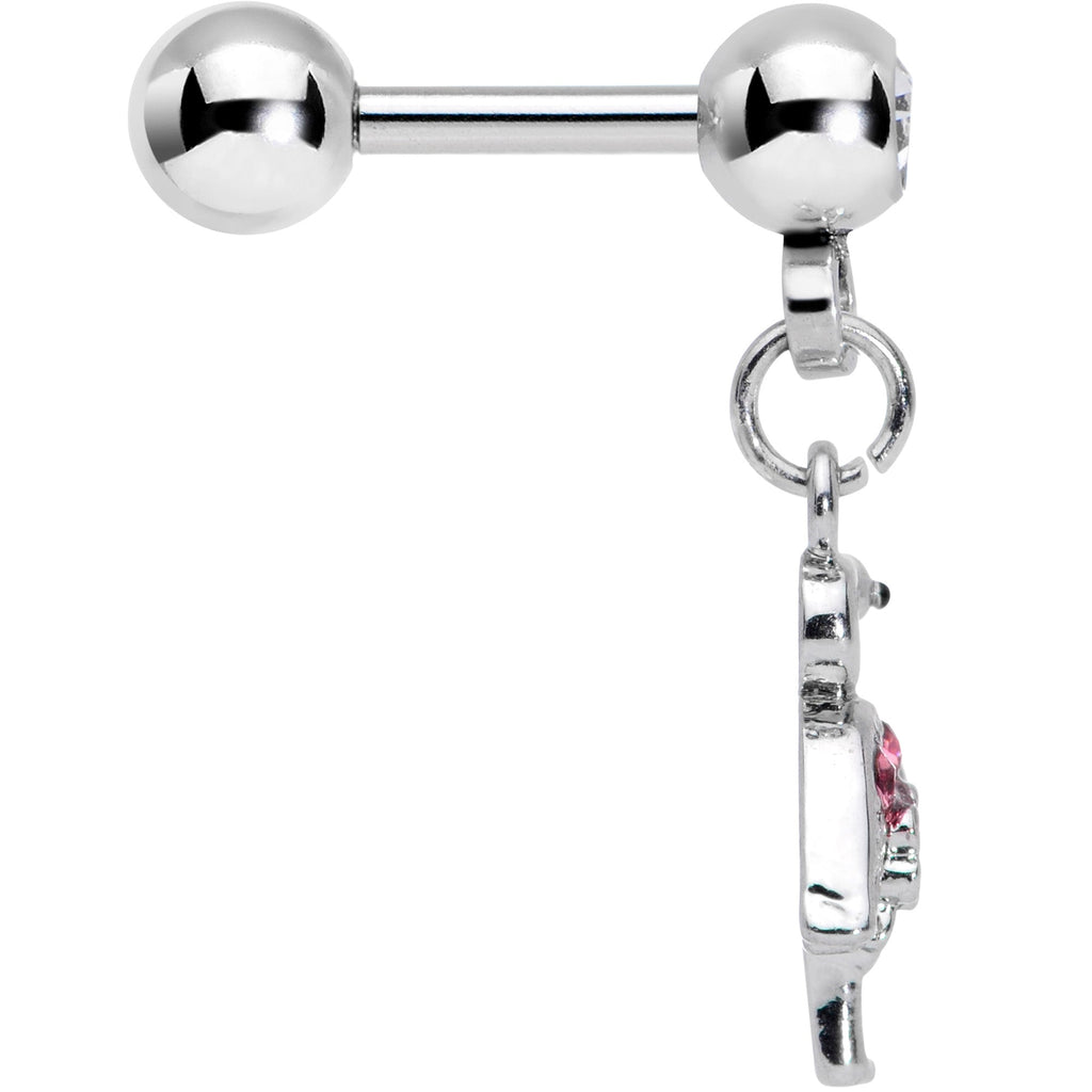 BodyCandy 16G 1/4 Clear Pink Gem Funky Flamingo Dangle Cartilage Earring — detail close-up