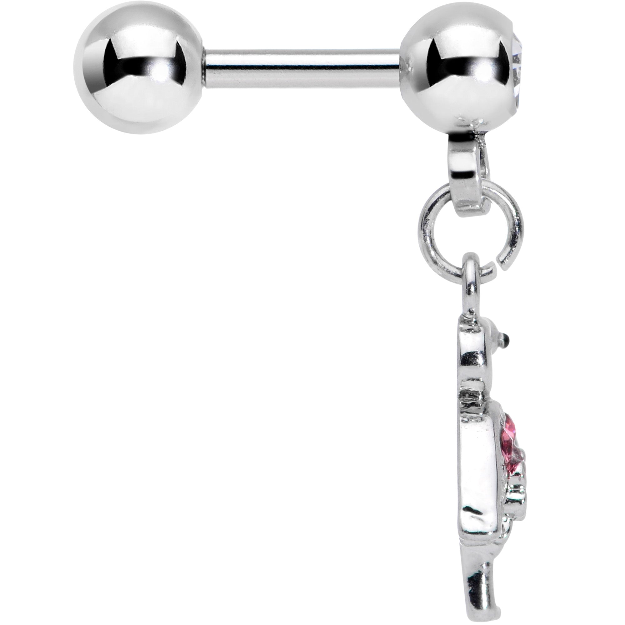 BodyCandy 16G 1/4 Clear Pink Gem Funky Flamingo Dangle Cartilage Earring — detail close-up