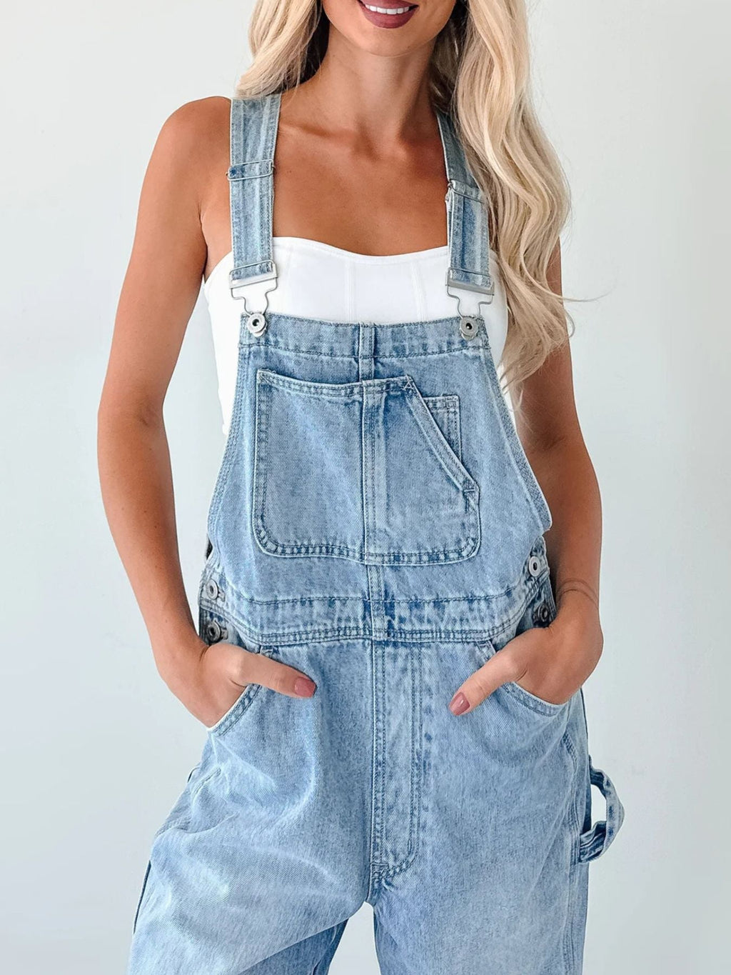 Wide Strap Relaxed Fit Denim Overalls