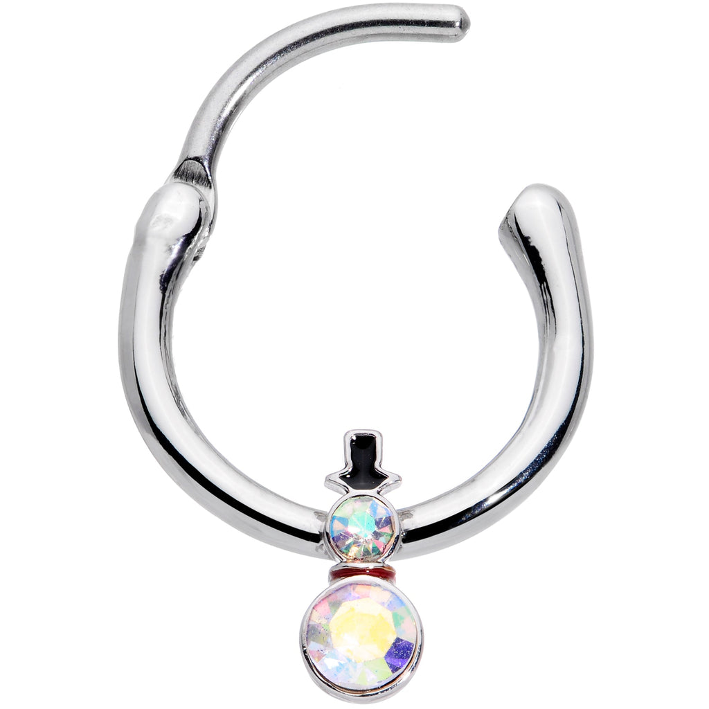 BodyCandy 16G 3/8 Aurora Gem Winter Snowman Christmas Hinged Segment Ring — detail close-up