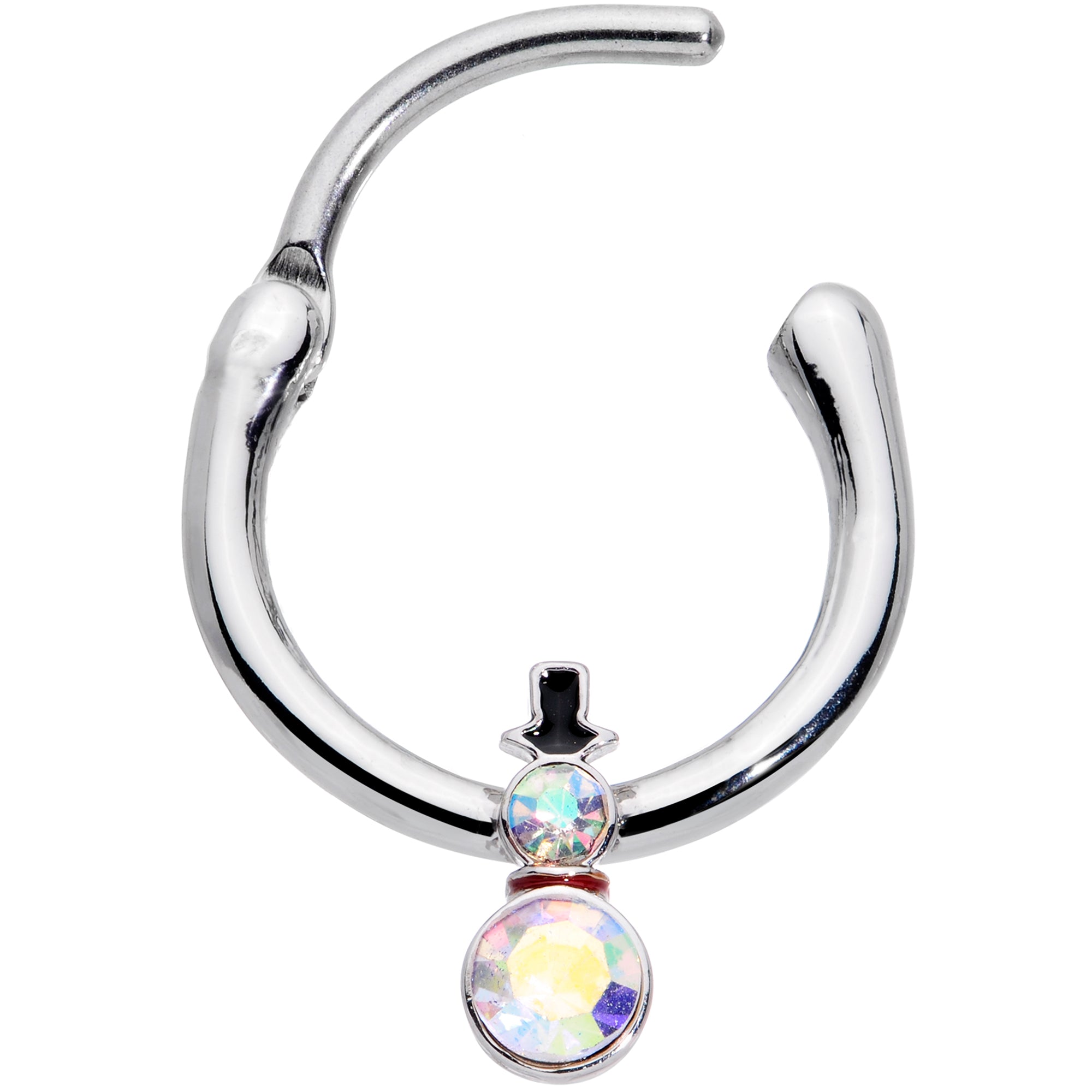 BodyCandy 16G 3/8 Aurora Gem Winter Snowman Christmas Hinged Segment Ring — detail close-up