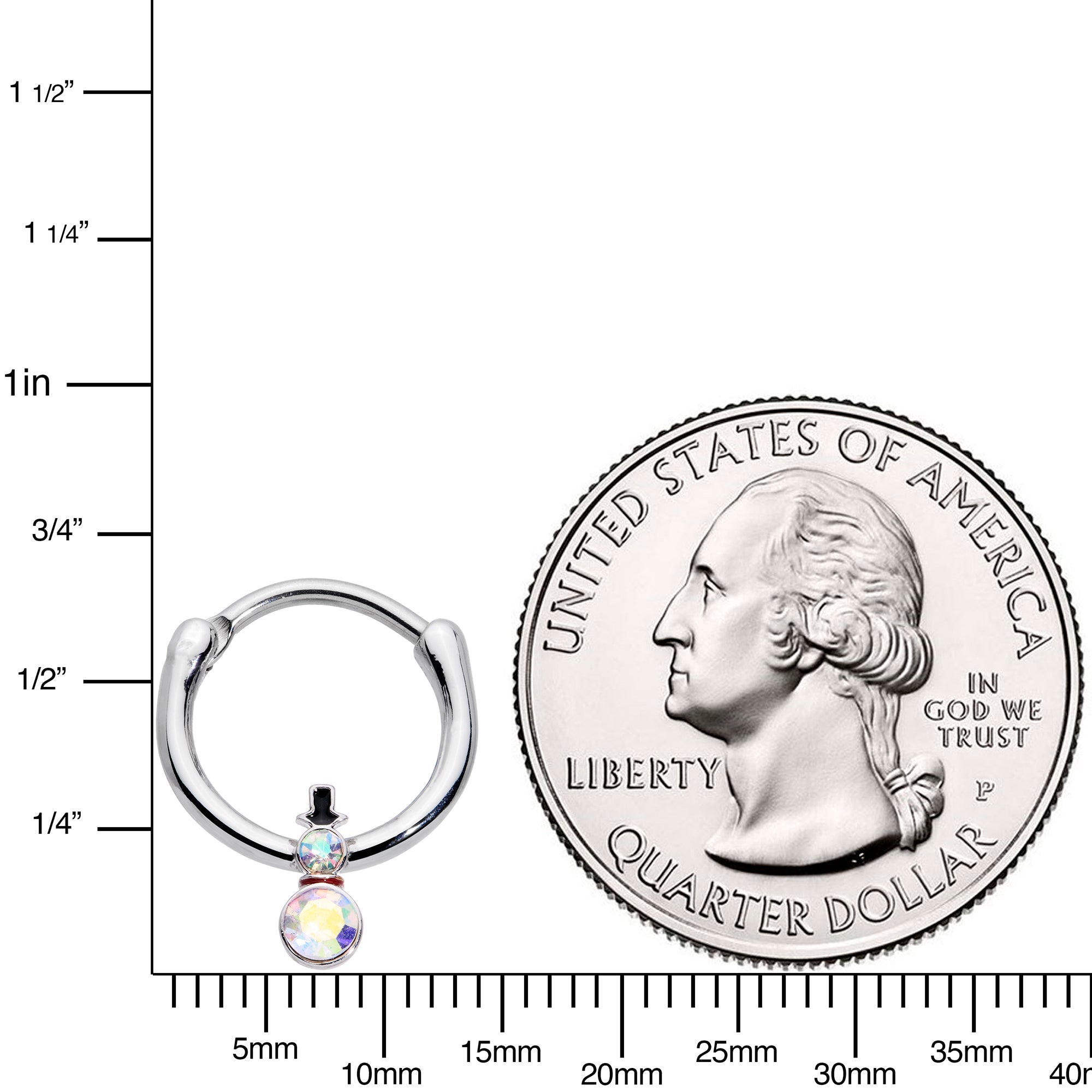 BodyCandy 16G 3/8 Aurora Gem Winter Snowman Christmas Hinged Segment Ring — lifestyle context