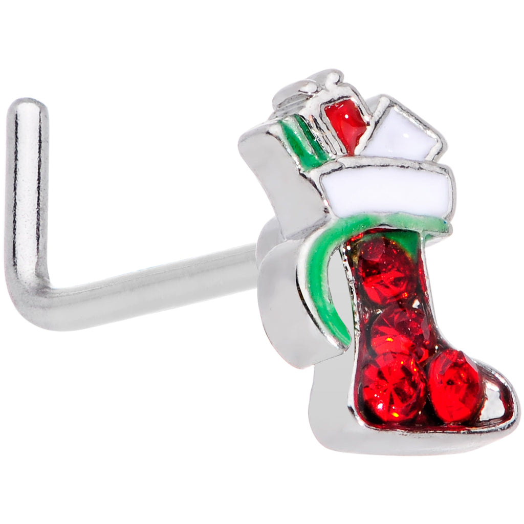 BodyCandy 20G 7mm Red Gem Gifts Stocking Christmas L Shape Nose Ring — main product shot