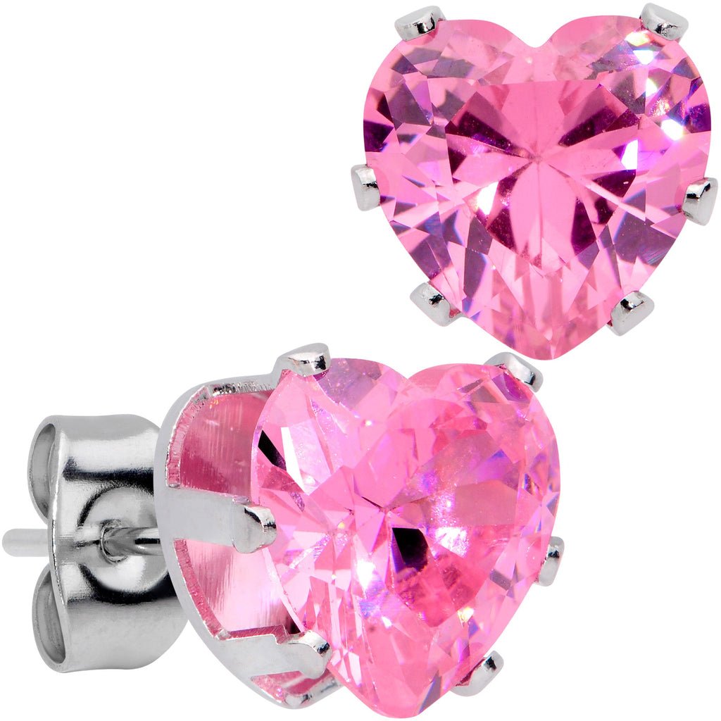 BodyCandy Pink Gem Valentine Heart Steel Post Stud Earrings — main product shot