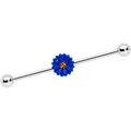 BodyCandy 14G Yellow Gem Blue Sunflower Industrial Barbell 38mm — main product shot