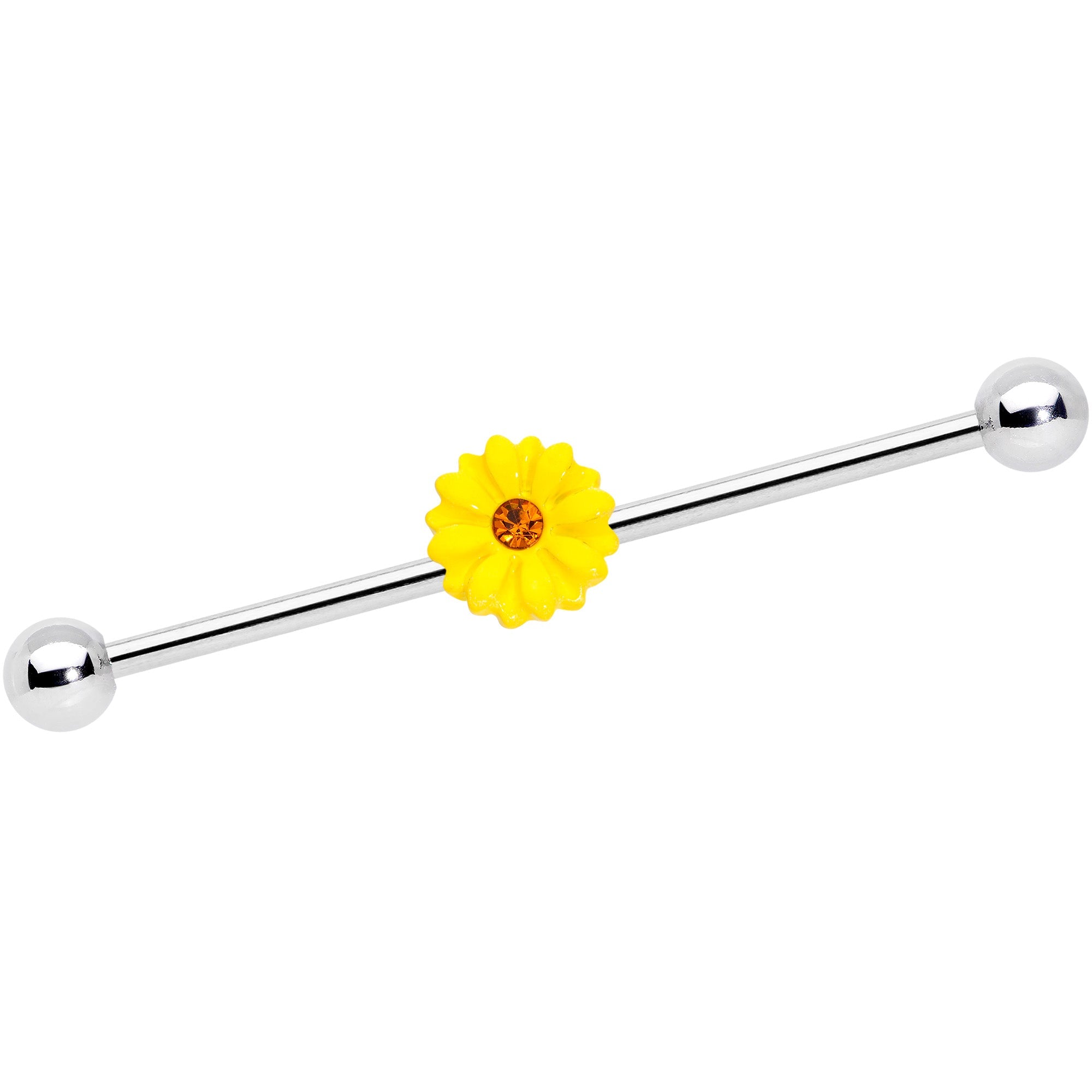 BodyCandy 14G Yellow Gem Yellow Sunflower Industrial Barbell 38mm — main product shot