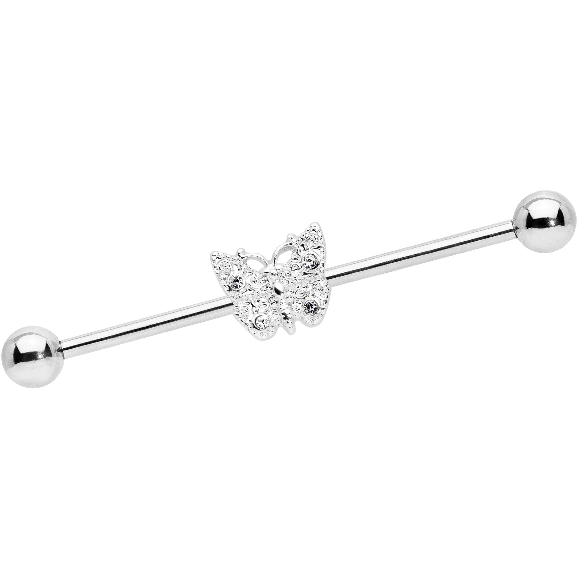 BodyCandy 14G Clear Gem Butterfly Industrial Barbell 38mm — main product shot