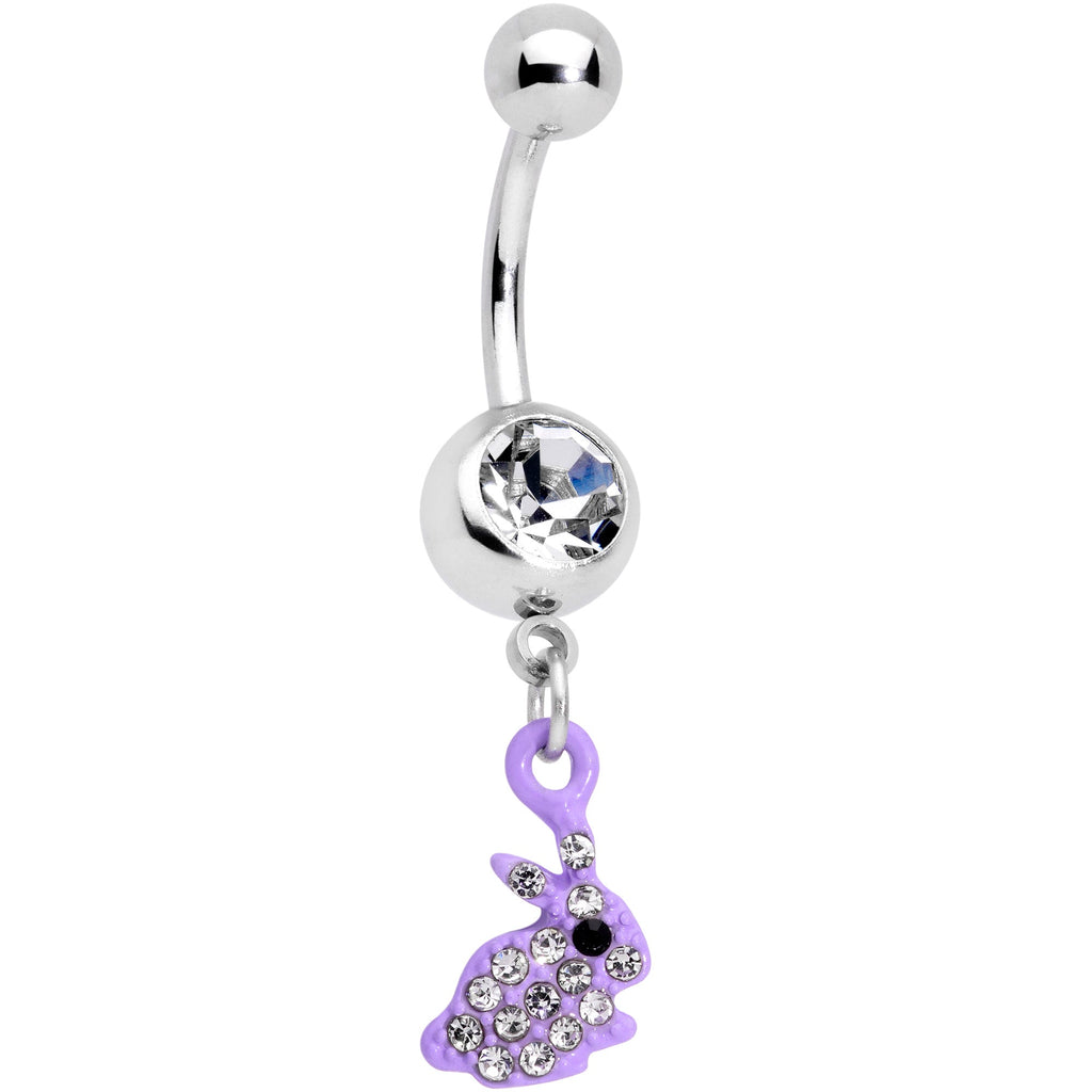 BodyCandy Clear Gem Purple Easter Bunny Dangle Belly Ring — main product shot