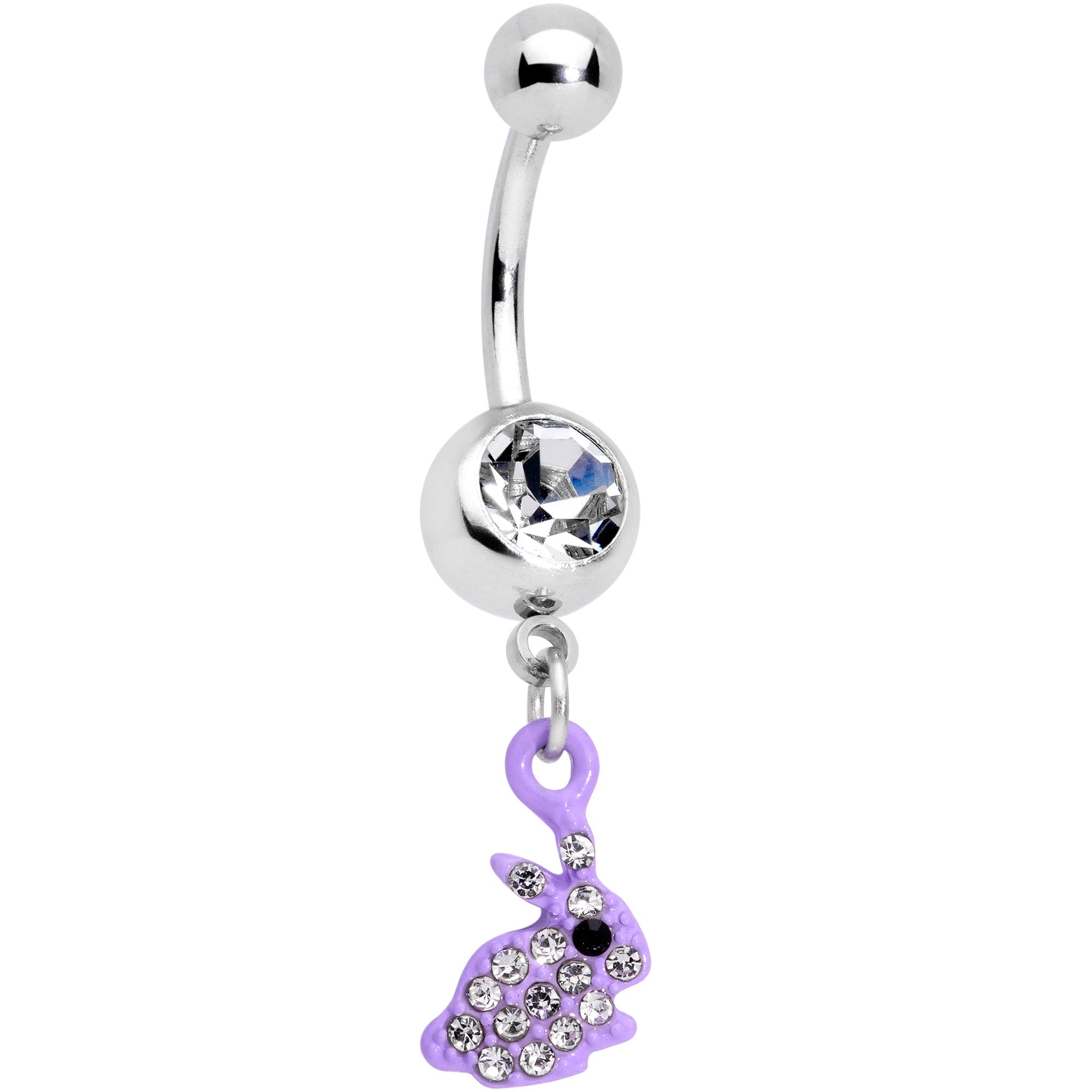 BodyCandy Clear Gem Purple Easter Bunny Dangle Belly Ring — main product shot