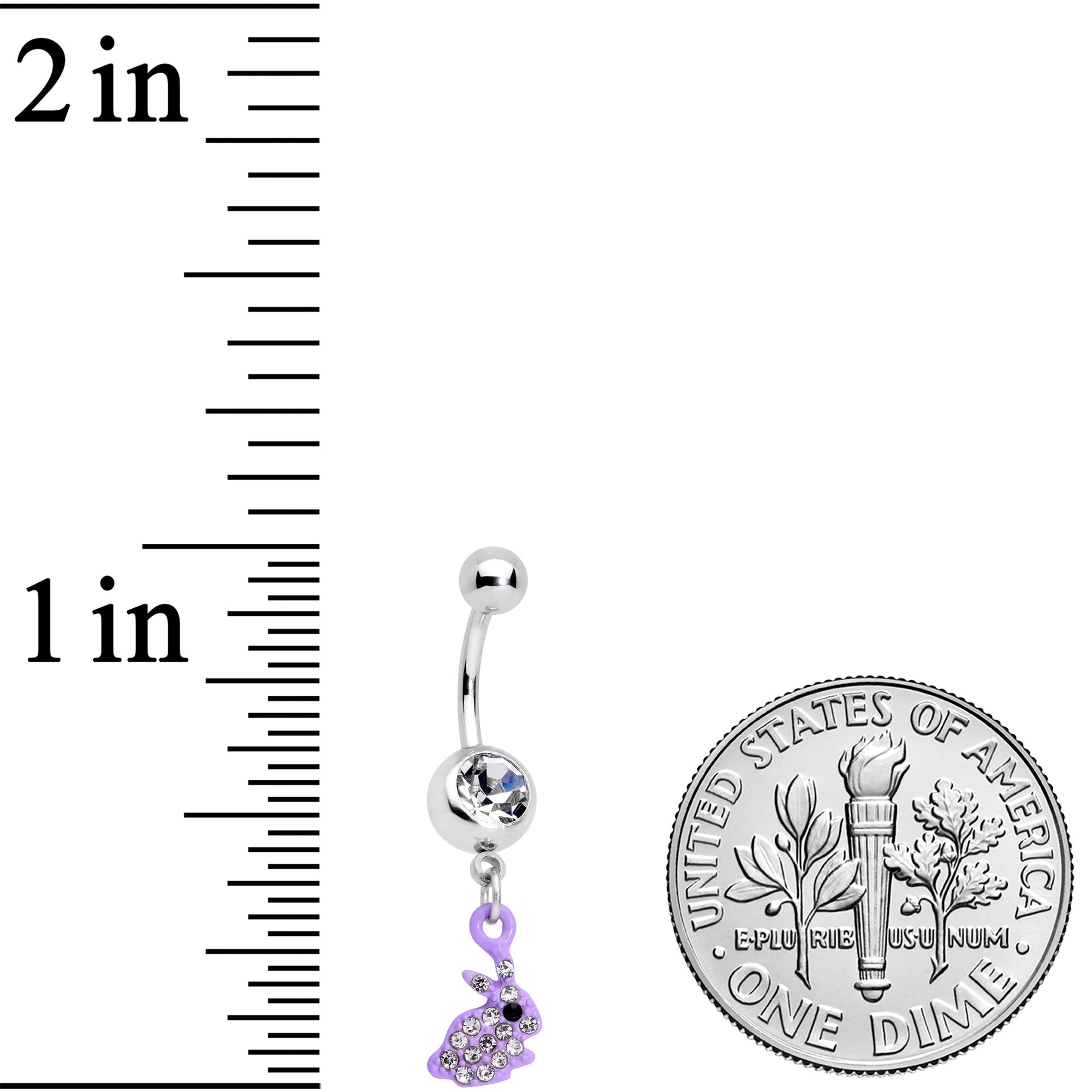 BodyCandy Clear Gem Purple Easter Bunny Dangle Belly Ring — detail close-up
