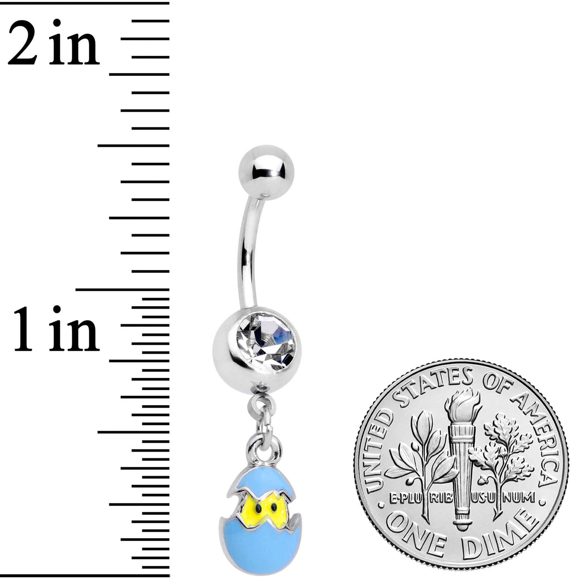BodyCandy Clear Gem Blue Easter Egg Chick Dangle Belly Ring — detail close-up