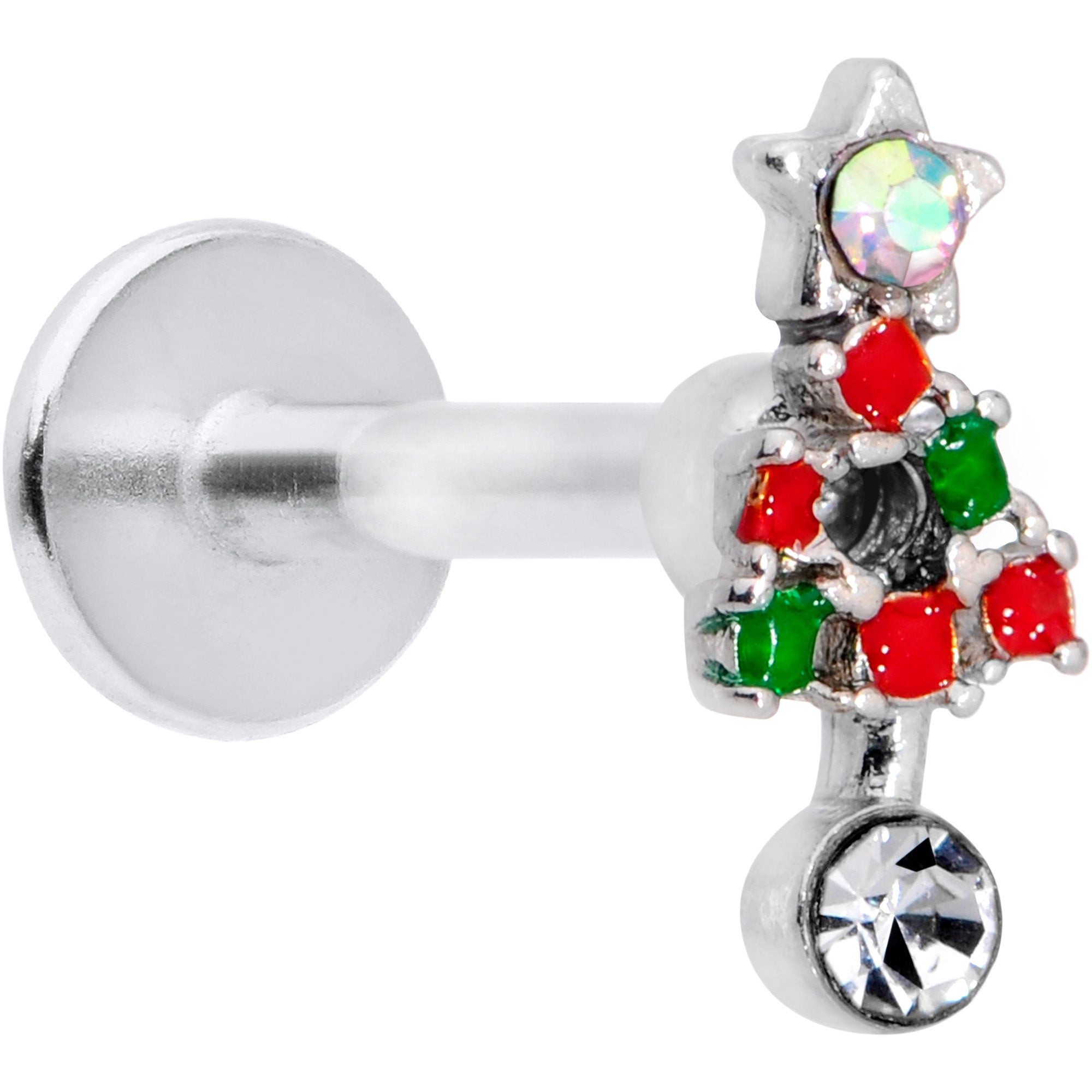 BodyCandy 16G 5/16 Red Green Gem Christmas Tree Labret Monroe Tragus — main product shot