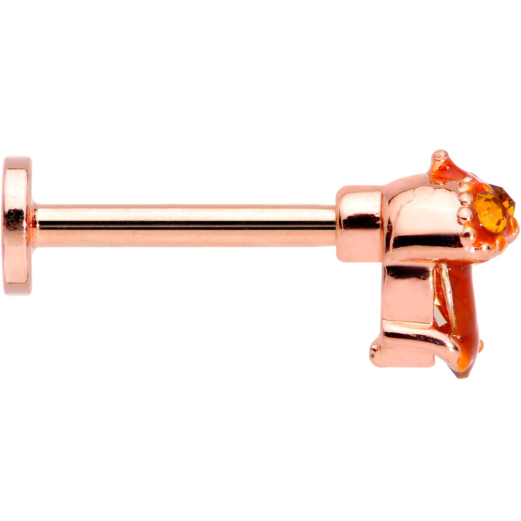 BodyCandy 16G 5/16 Rose Gold Hue Brown Gem Fall Acorn Labret Monroe Tragus — side view