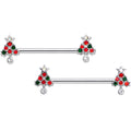 BodyCandy 14G 11/16 Clear Red Green Gem Christmas Tree Nipple Ring Set — main product shot