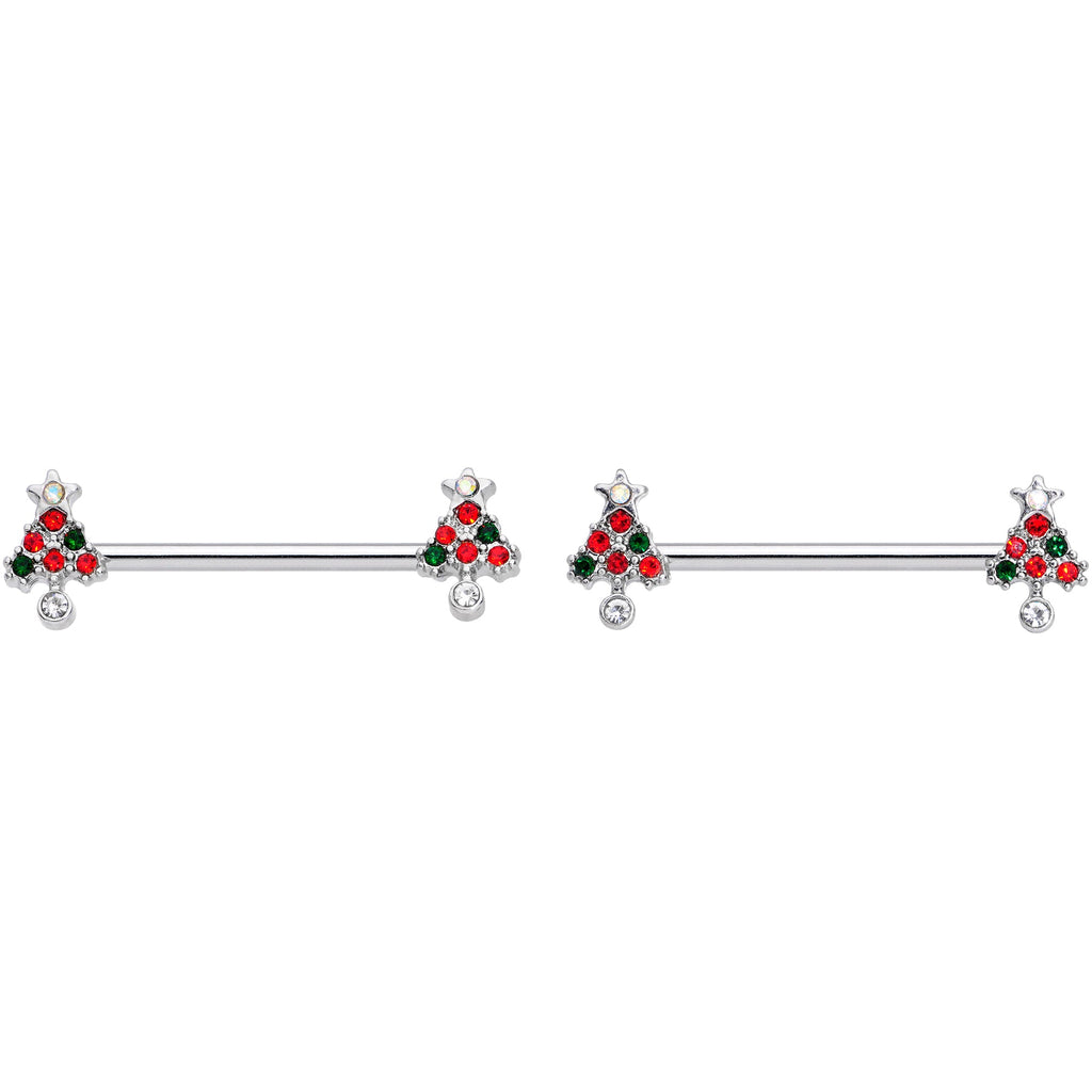 BodyCandy 14G 11/16 Clear Red Green Gem Christmas Tree Nipple Ring Set — lifestyle context