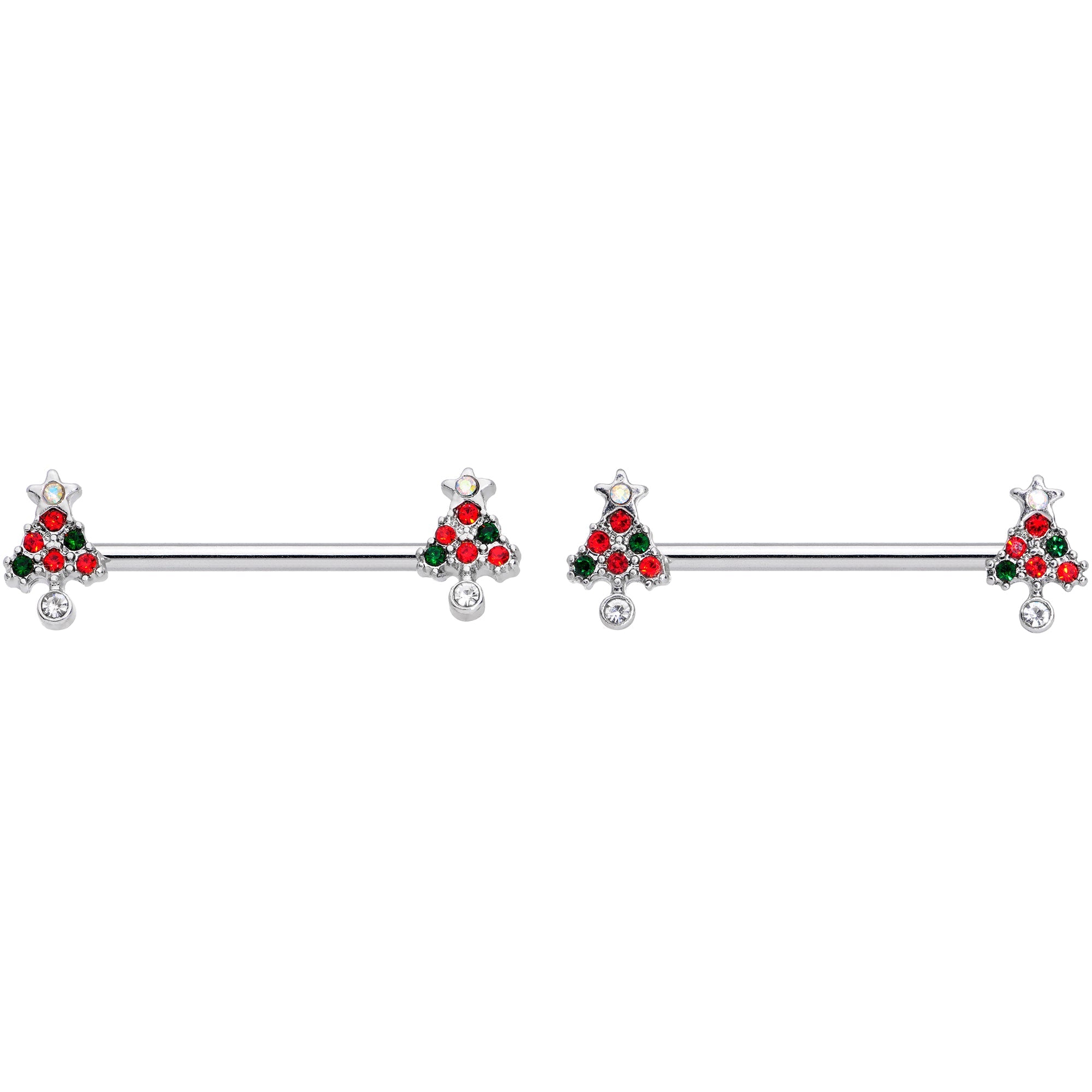 BodyCandy 14G 11/16 Clear Red Green Gem Christmas Tree Nipple Ring Set — lifestyle context