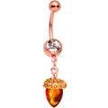 BodyCandy Clear Brown Gem Rose Gold Tone Fall Autumn Acorn Dangle Belly Ring — main product shot