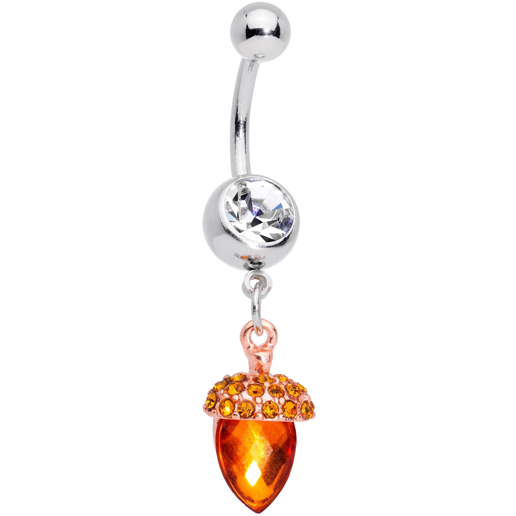BodyCandy Clear Brown Gem Fall Autumn Acorn Dangle Belly Ring — main product shot