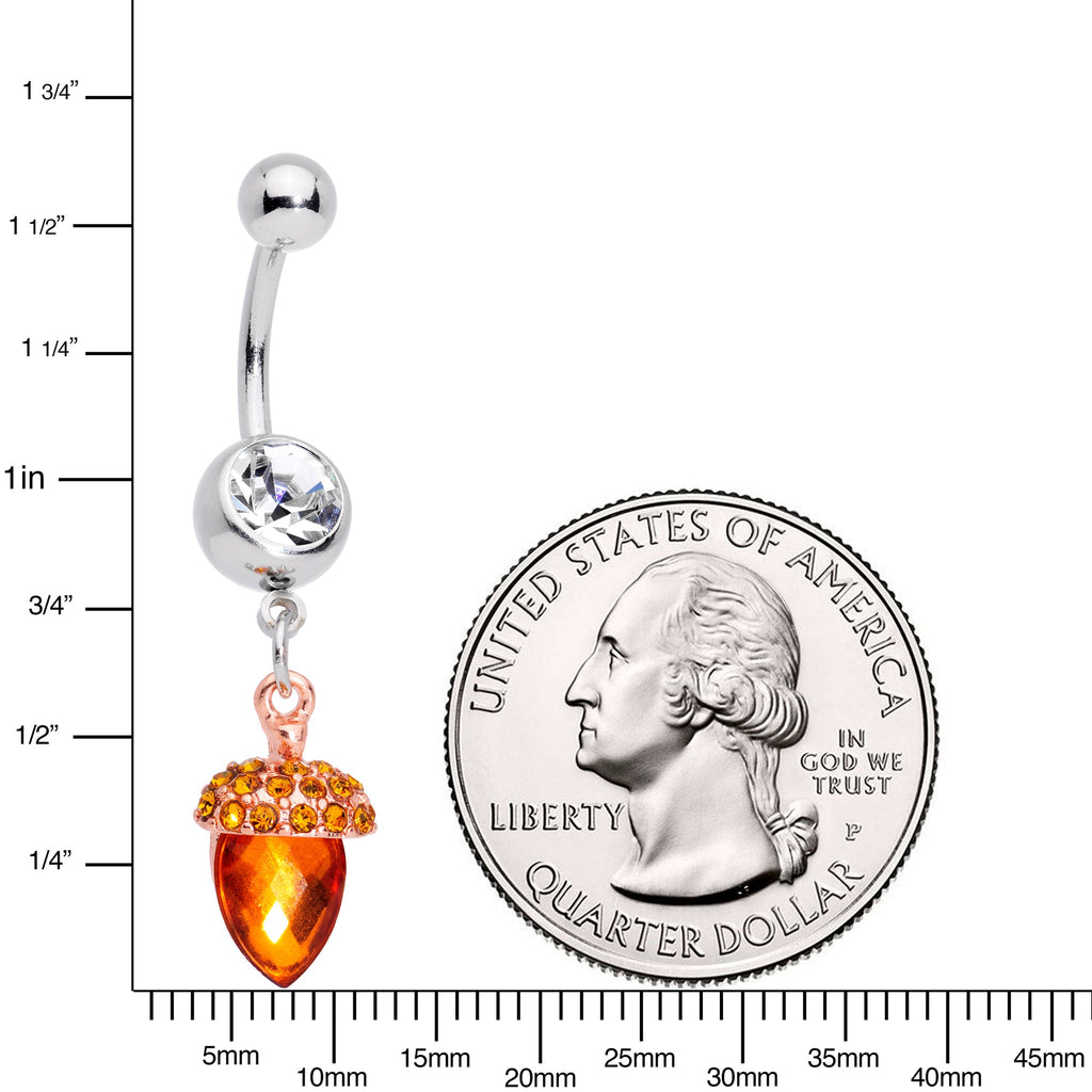 BodyCandy Clear Brown Gem Fall Autumn Acorn Dangle Belly Ring — detail close-up
