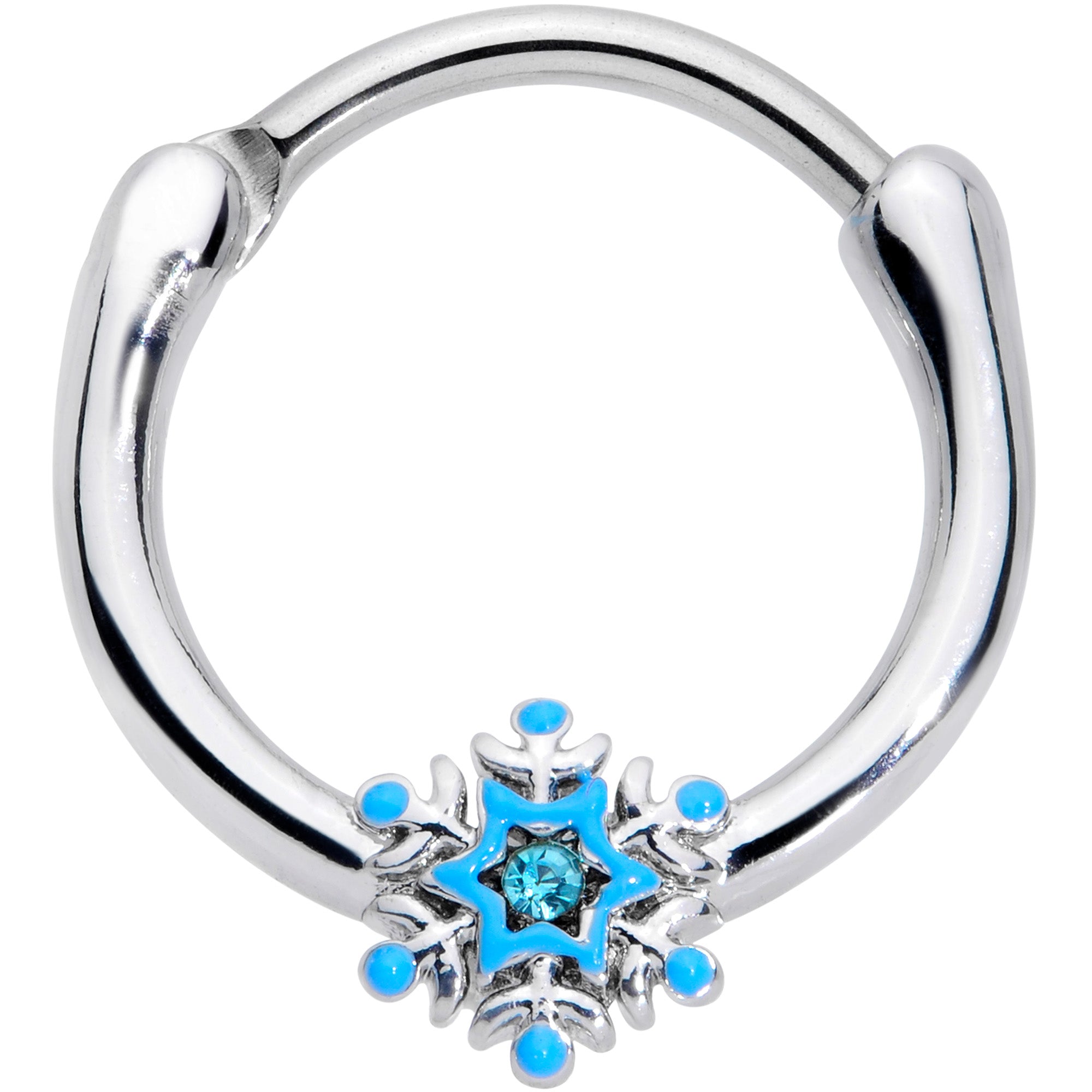 BodyCandy 16G 3/8 Aqua Gem Winter Snowflake Septum Clicker — main product shot