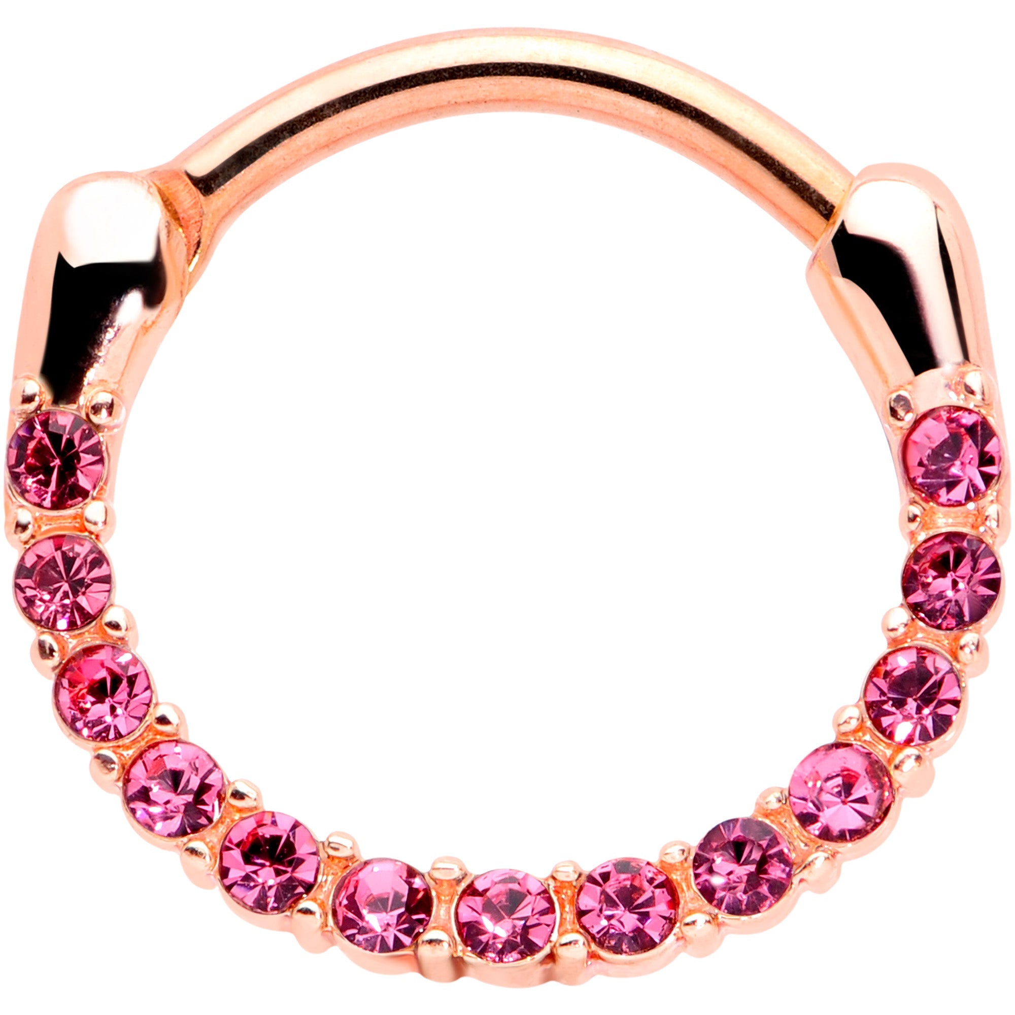 BodyCandy 16G 3/8 Pink Gem Rose Gold Tone Paved Cartilage Clicker — main product shot