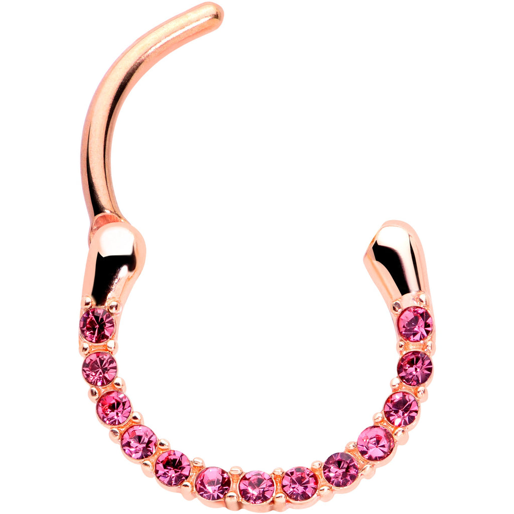 BodyCandy 16G 3/8 Pink Gem Rose Gold Tone Paved Cartilage Clicker — detail close-up