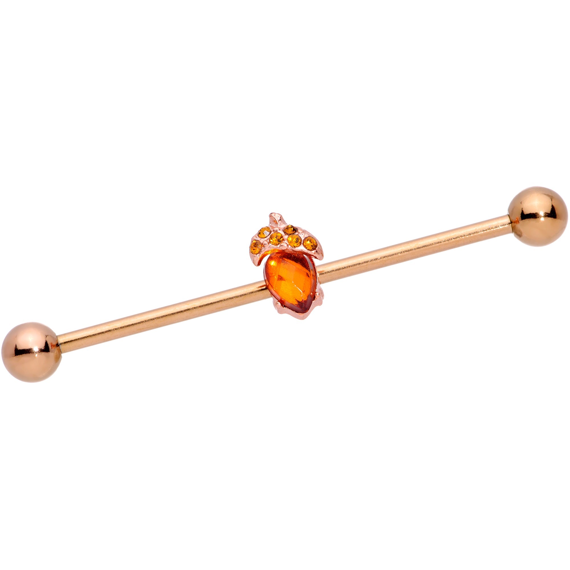 BodyCandy 14G Brown Gem Rose Gold Tone Fall Autumn Acorn Industrial Barbell 38mm — main product shot