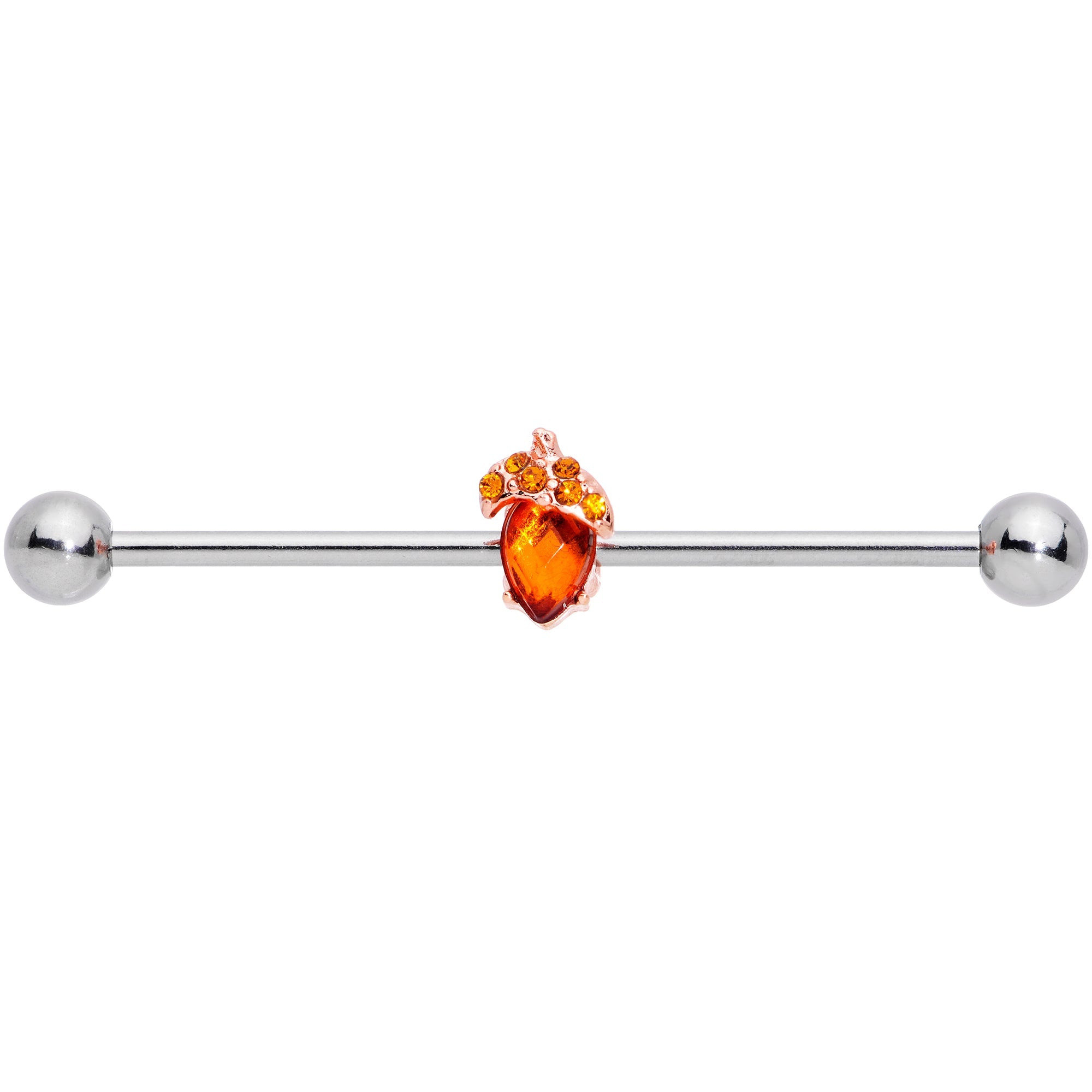 BodyCandy 14G Brown Gem Fall Autumn Acorn Industrial Barbell 38mm — detail close-up