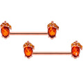 BodyCandy 14G 5/8 Brown Gem Rose Gold Tone Autumn Acorn Nipple Ring Set — main product shot