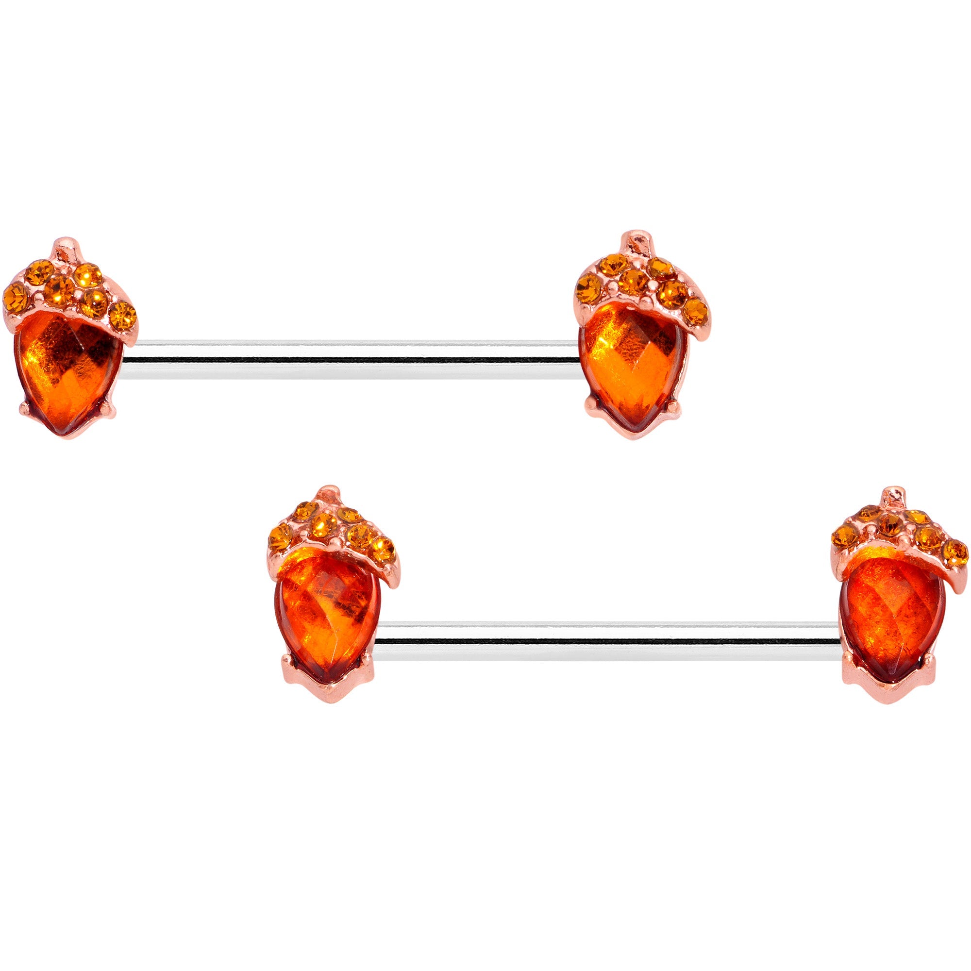 BodyCandy 14G 5/8 Brown Gem Fall Autumn Acorn Barbell Nipple Ring Set — main product shot