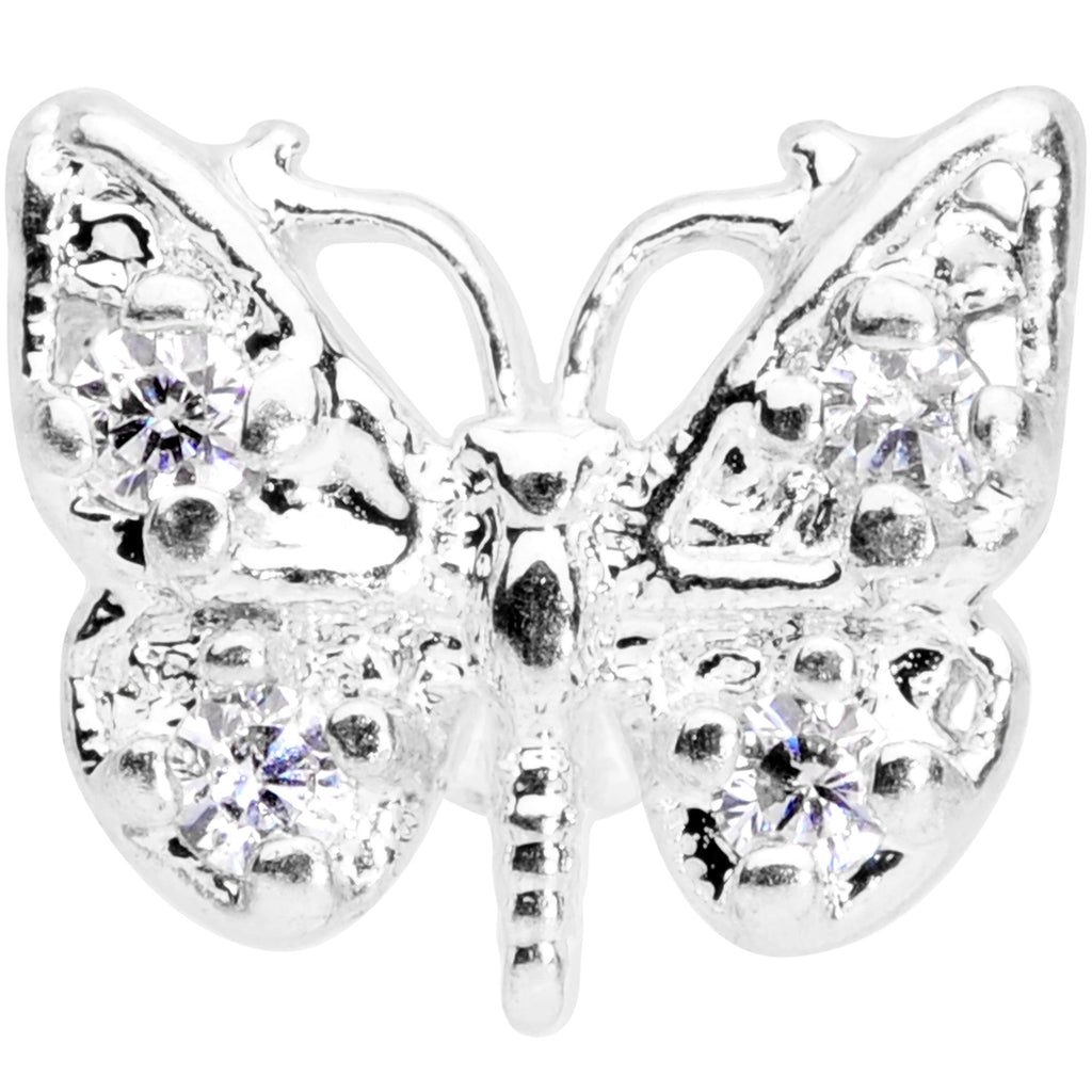 BodyCandy 16G 5/16 Clear Gem Butterfly Labret Monroe Tragus — detail close-up