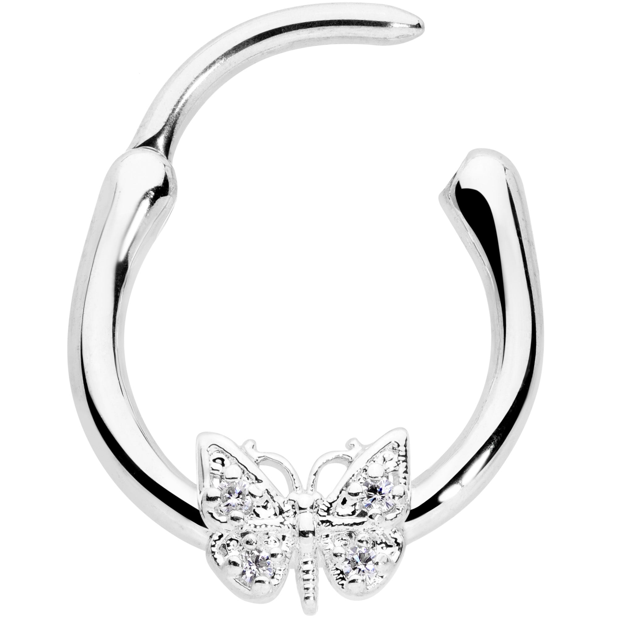 BodyCandy 16G 3/8 Clear Gem Butterfly Cartilage Clicker — detail close-up