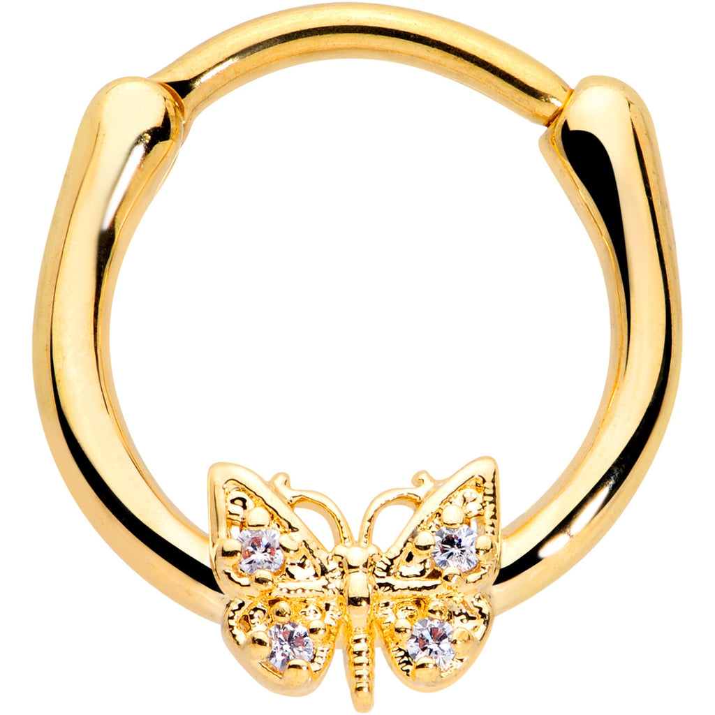 BodyCandy 16G 3/8 Clear Gem Gold Tone Butterfly Cartilage Clicker — main product shot