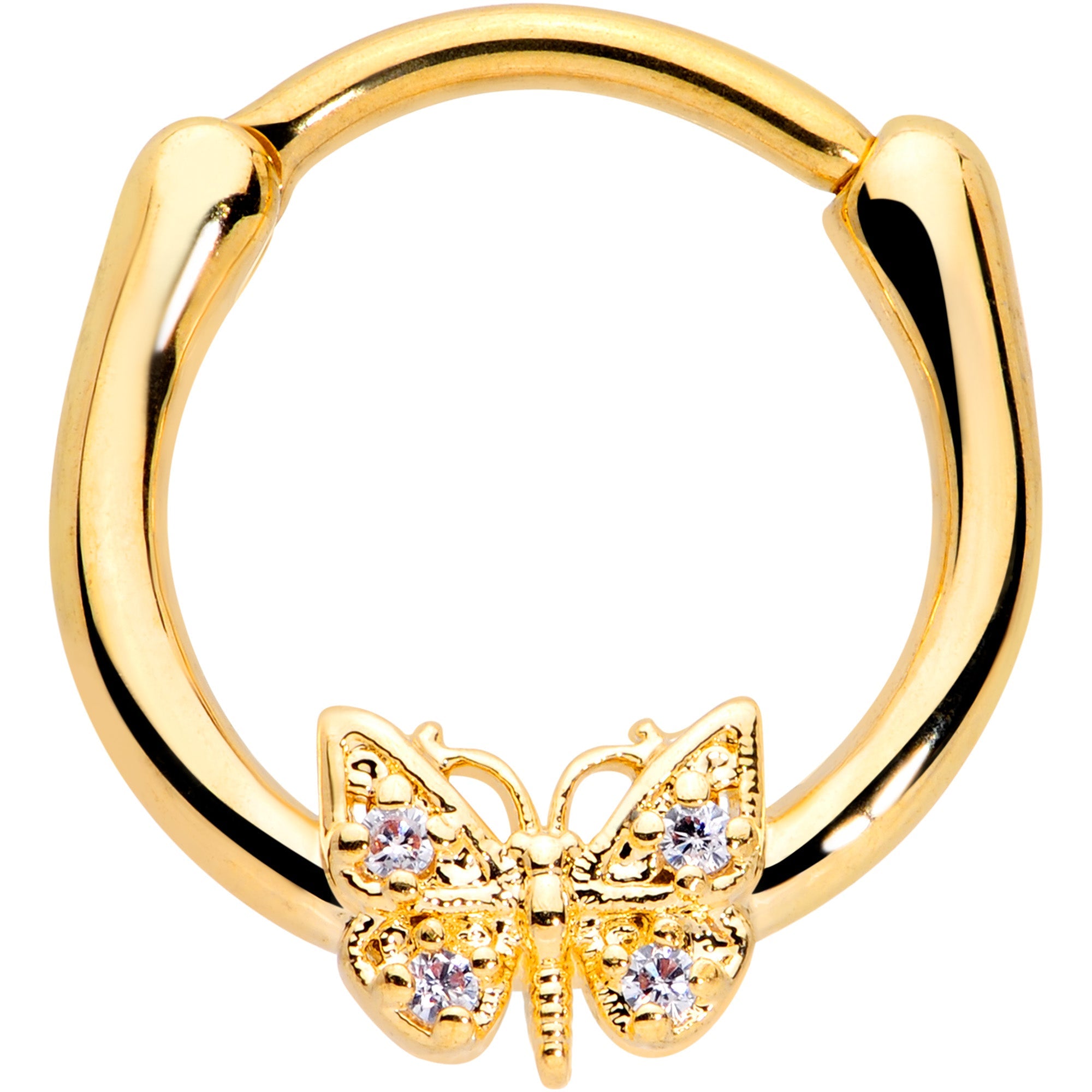 BodyCandy 16G 3/8 Clear Gem Gold Tone Butterfly Cartilage Clicker — main product shot