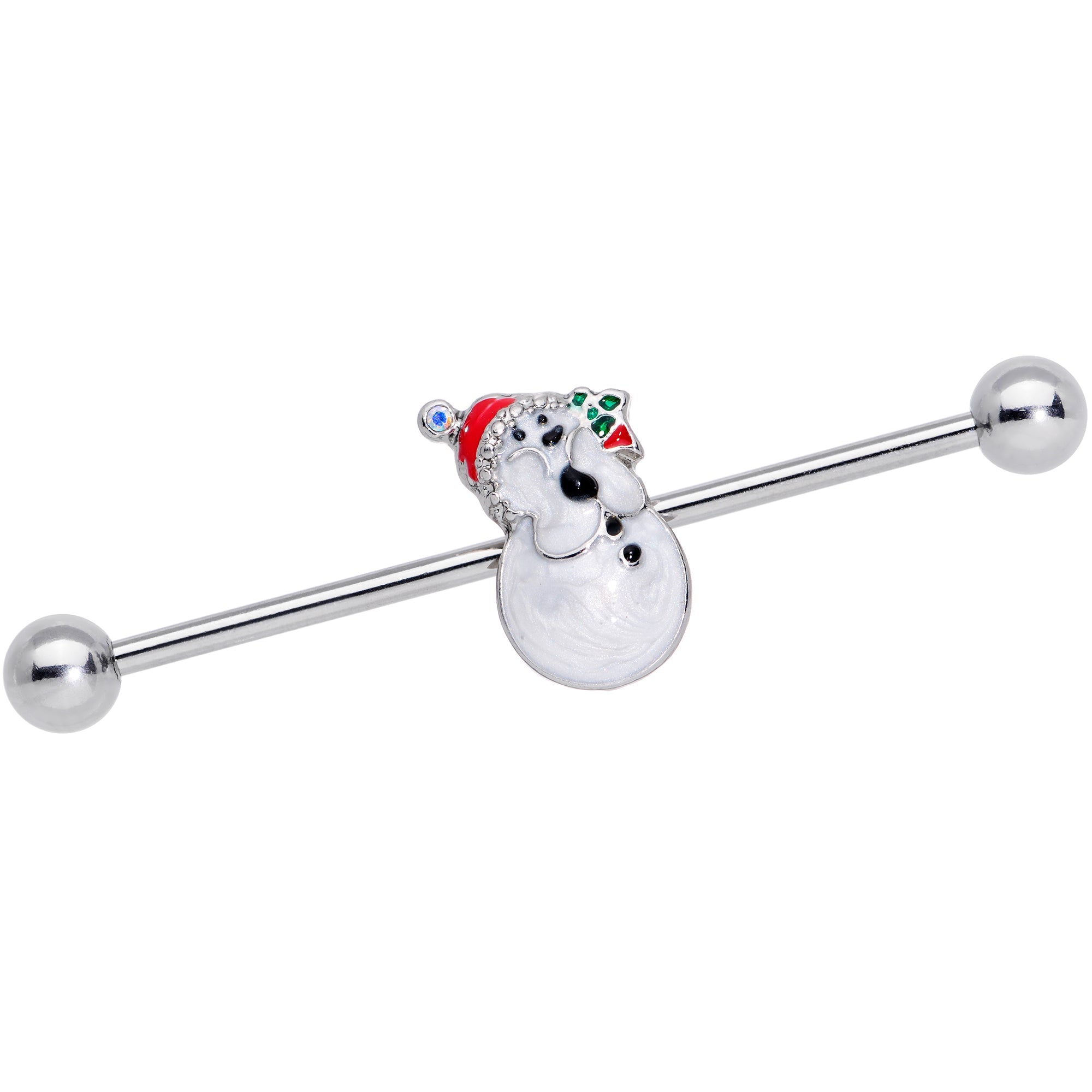 BodyCandy 14G Aurora Green Gem Snowman Christmas Industrial Barbell 38mm — main product shot