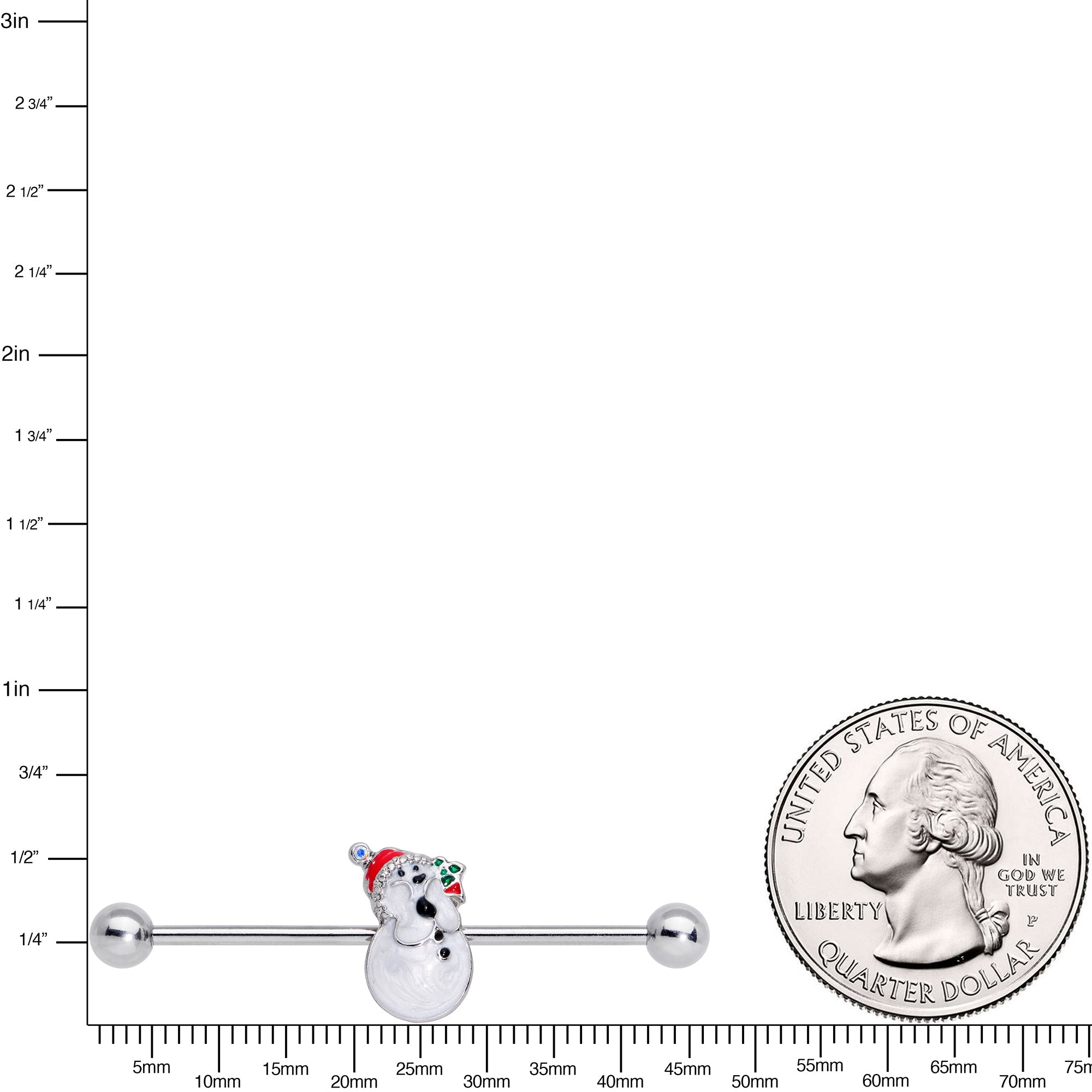BodyCandy 14G Aurora Green Gem Snowman Christmas Industrial Barbell 38mm — lifestyle context