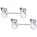 BodyCandy 14G 9/16 Clear Gem Snowman Christmas Barbell Nipple Ring Set — main product shot