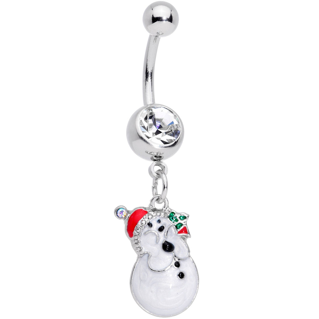 BodyCandy Clear Aurora Gem Holiday Snowman Christmas Dangle Belly Ring — main product shot