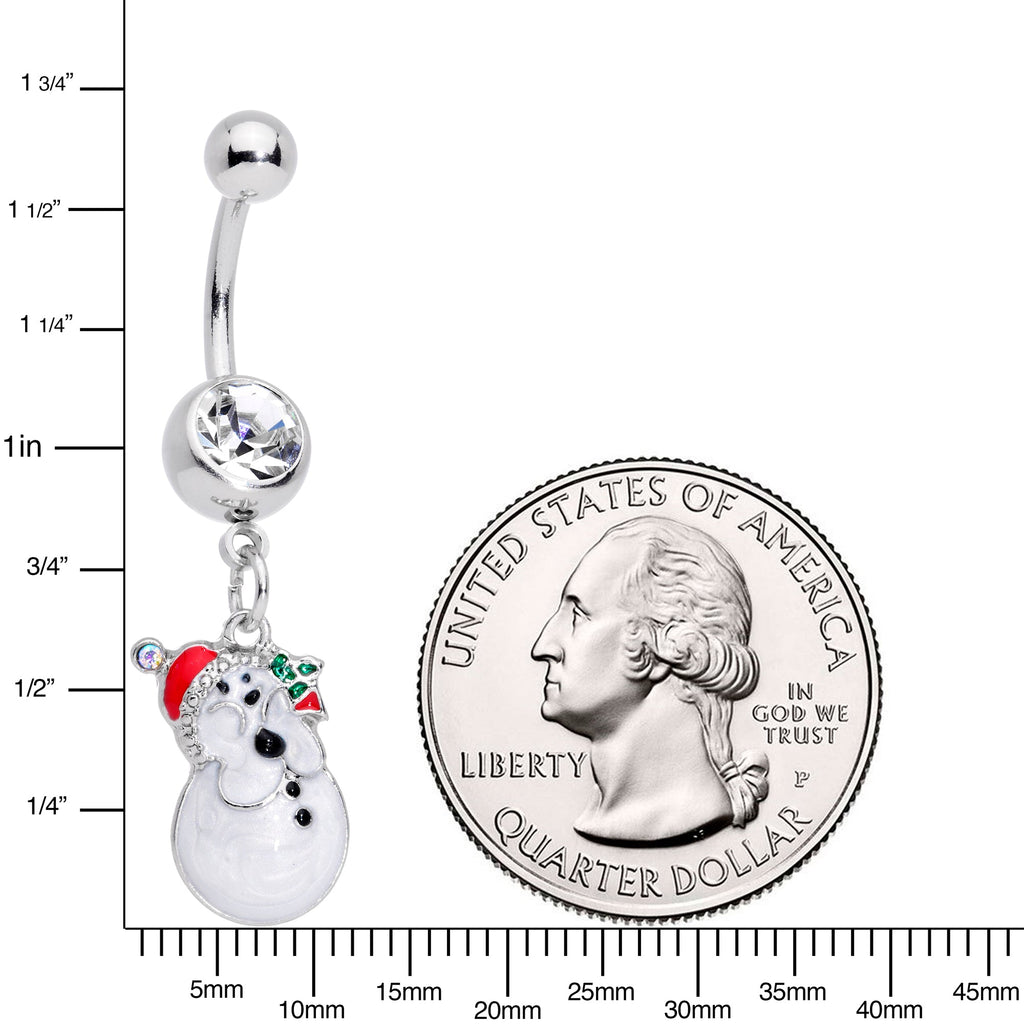 BodyCandy Clear Aurora Gem Holiday Snowman Christmas Dangle Belly Ring — detail close-up