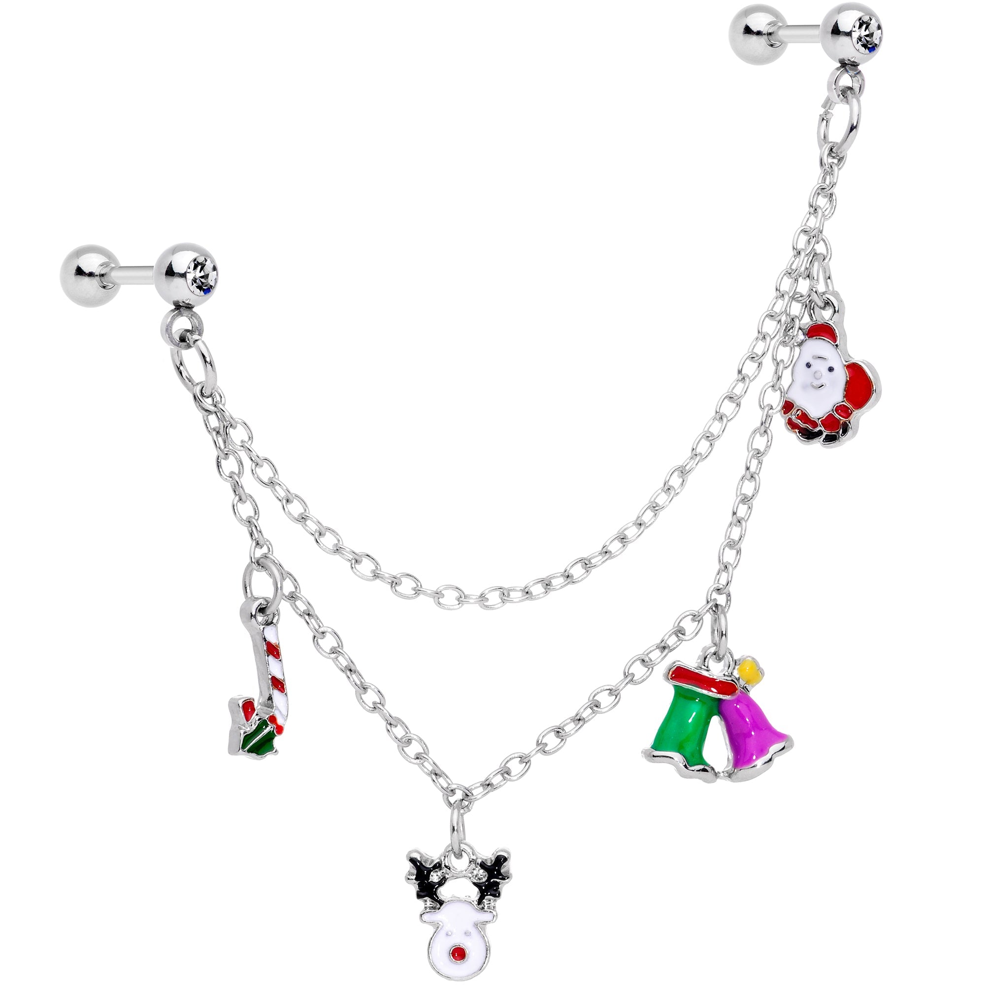 BodyCandy 16G 1/4 Clear Gem Santa Christmas Dangle Cartilage Chain Earring — main product shot