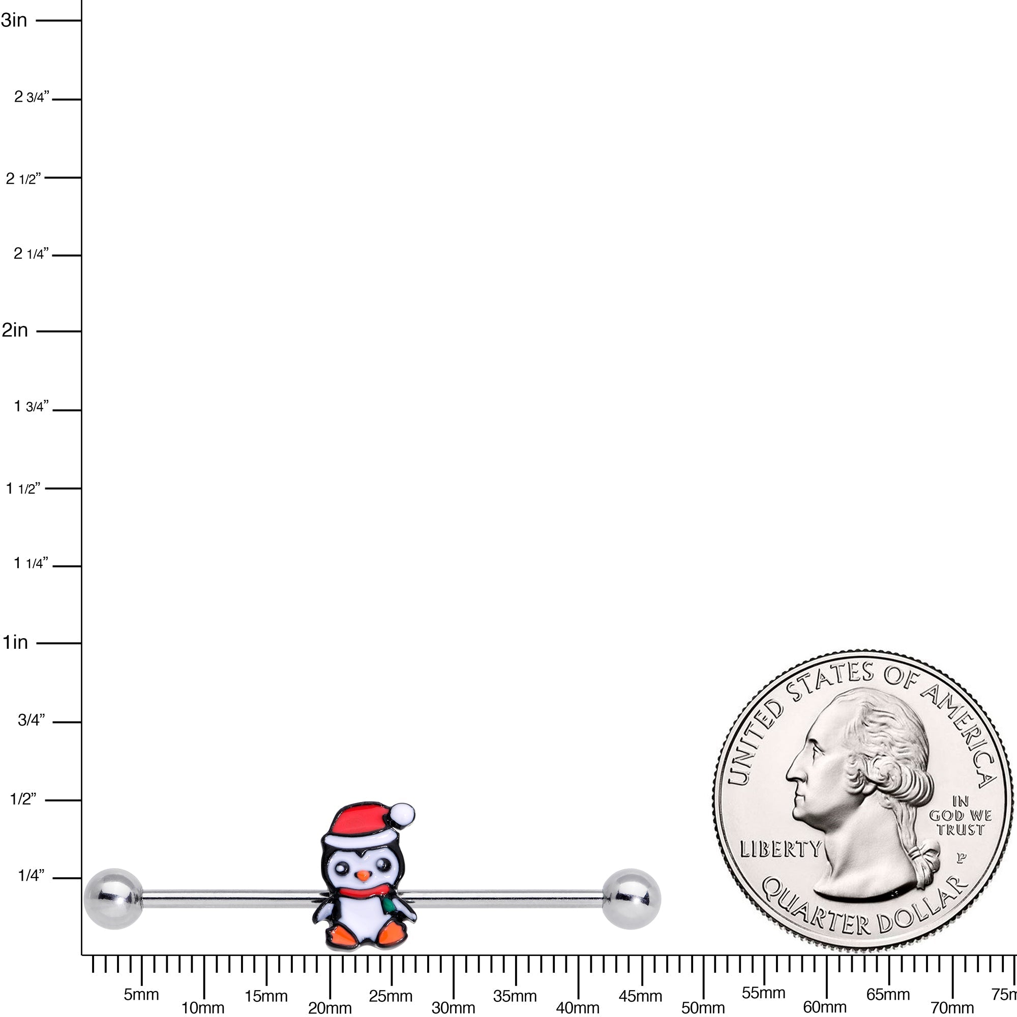 BodyCandy 14G Santa Penguin Christmas Industrial Barbell 38mm — side view