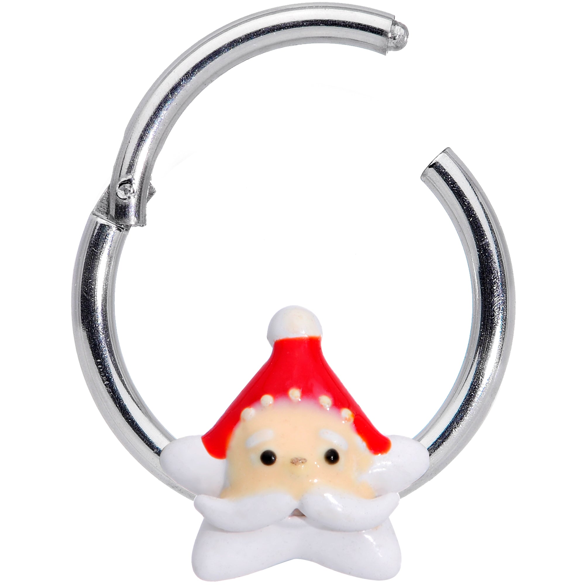 BodyCandy 16G 3/8 Santas Beard Christmas Hinged Segment Ring — detail close-up