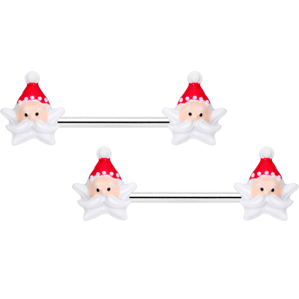 BodyCandy 14G 9/16 Santas Beard Holiday Christmas Barbell Nipple Ring Set — main product shot