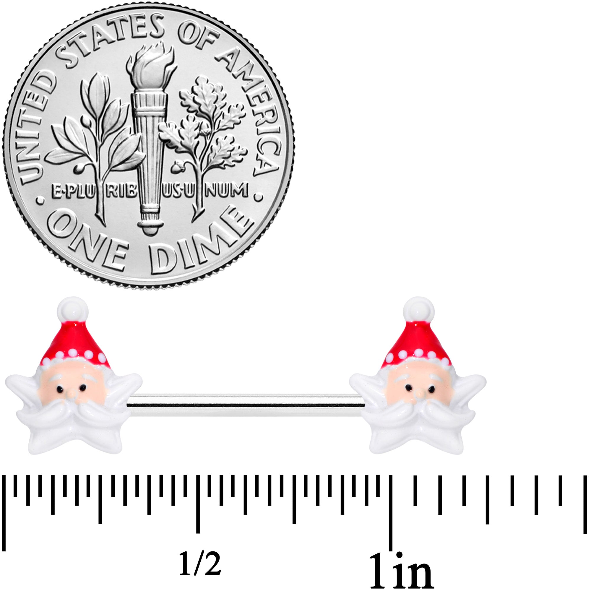 BodyCandy 14G 9/16 Santas Beard Holiday Christmas Barbell Nipple Ring Set — detail close-up