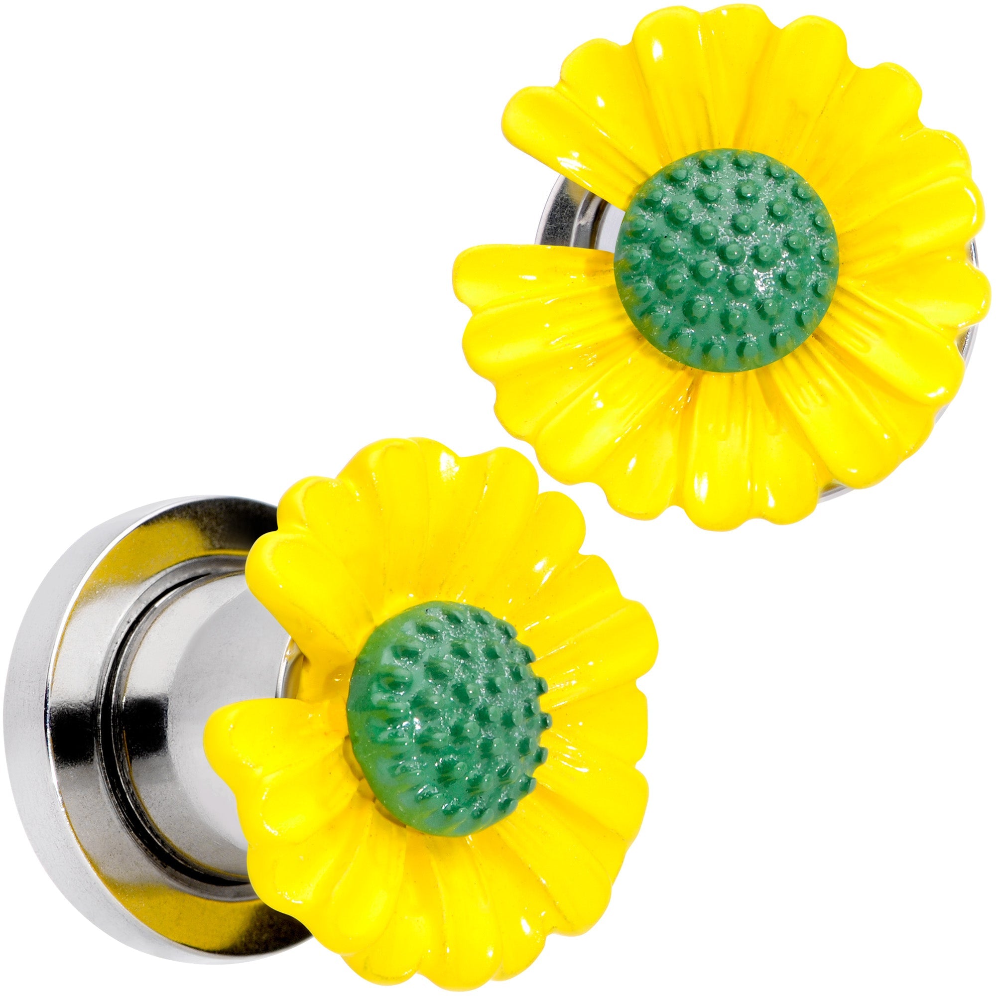 BodyCandy Yellow Daisy Flower Screw Fit Plug Set — side view