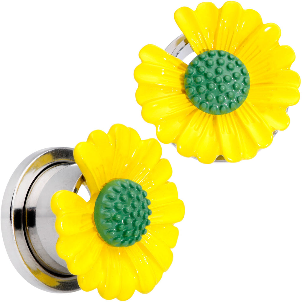 BodyCandy Yellow Daisy Flower Screw Fit Plug Set — in-use photo