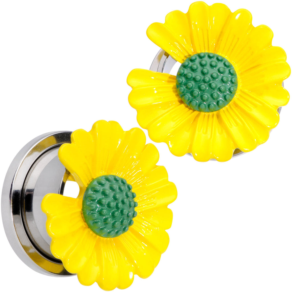 BodyCandy Yellow Daisy Flower Screw Fit Plug Set — size reference